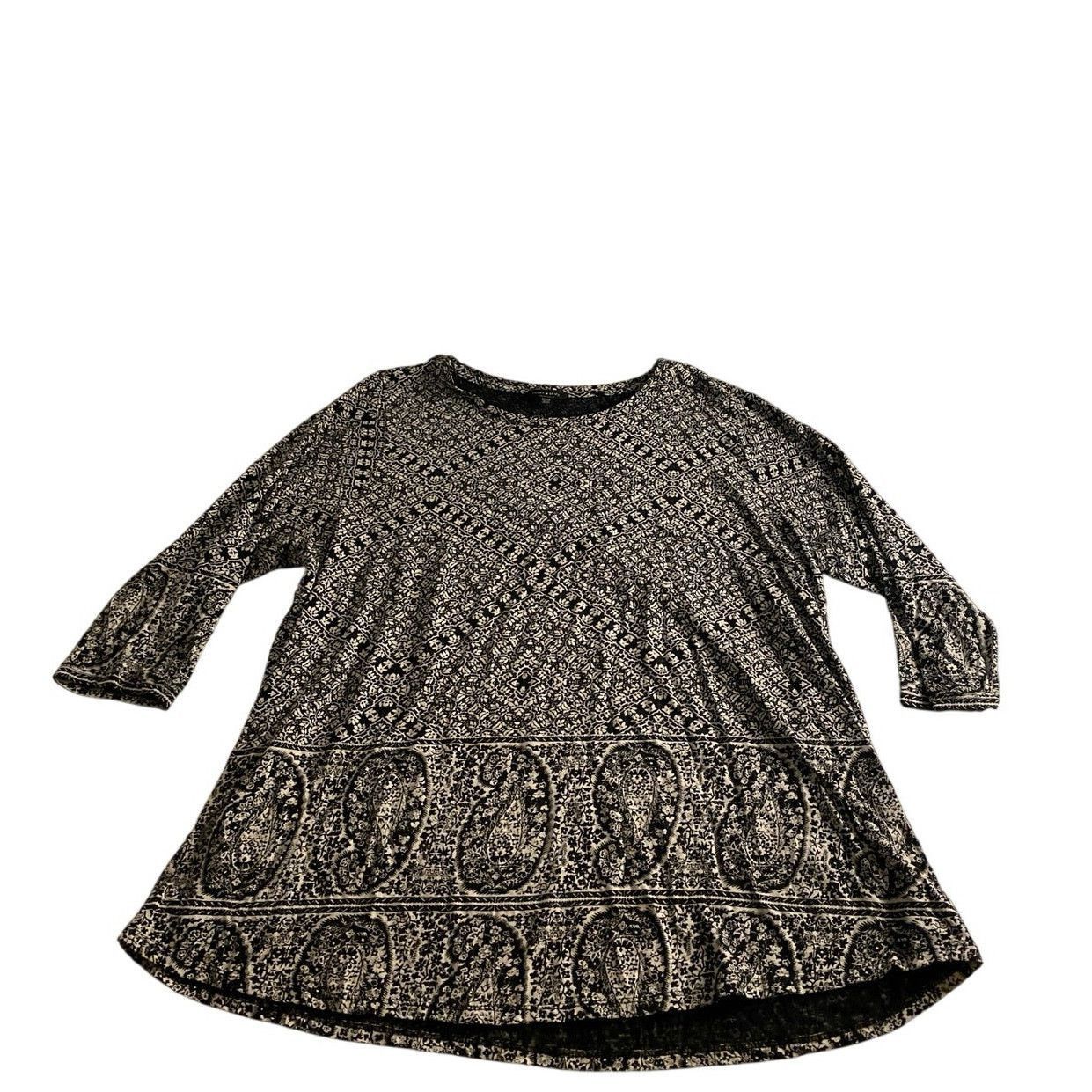 Lucky Brand Boho Paisley Tunic Top Black Cream Lucky Brand 2X Size XXL / US 16-18 / IT 52-54 - 2 Thumbnail