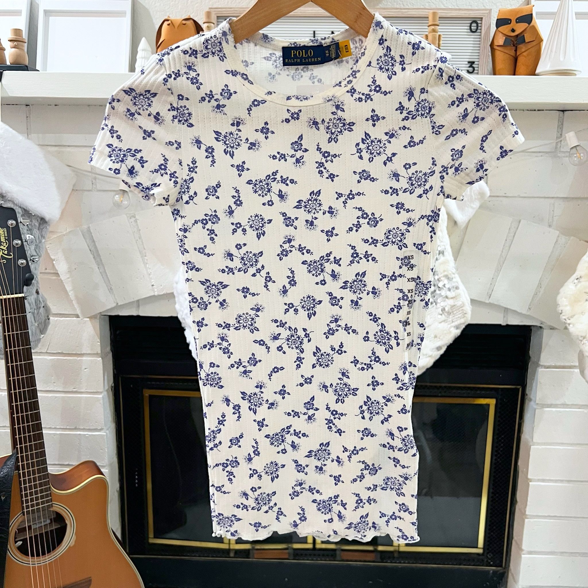 Polo Ralph Lauren Polo Ralph Lauren Blue Floral Print Lettuce Hem Tshirt Size XS / US 0-2 / IT 36-38 - 1 Thumbnail