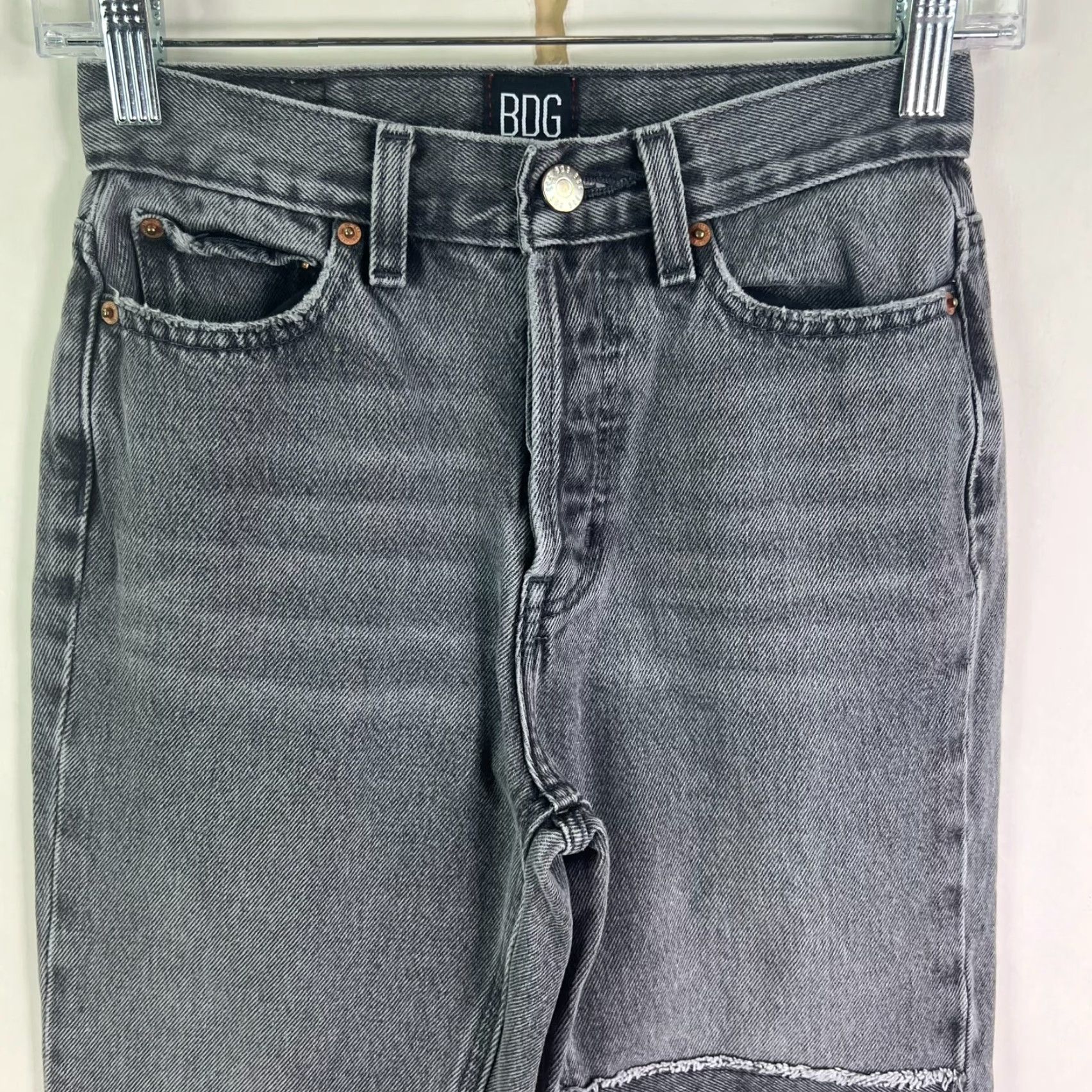 Bdg BDG Patch Slim Straight Jeans Womens 24 24X28 Black 5-Pocket High Rise Slimming Denim Patch 90s Bohemian City Size 42" / US 20 - 2 Thumbnail