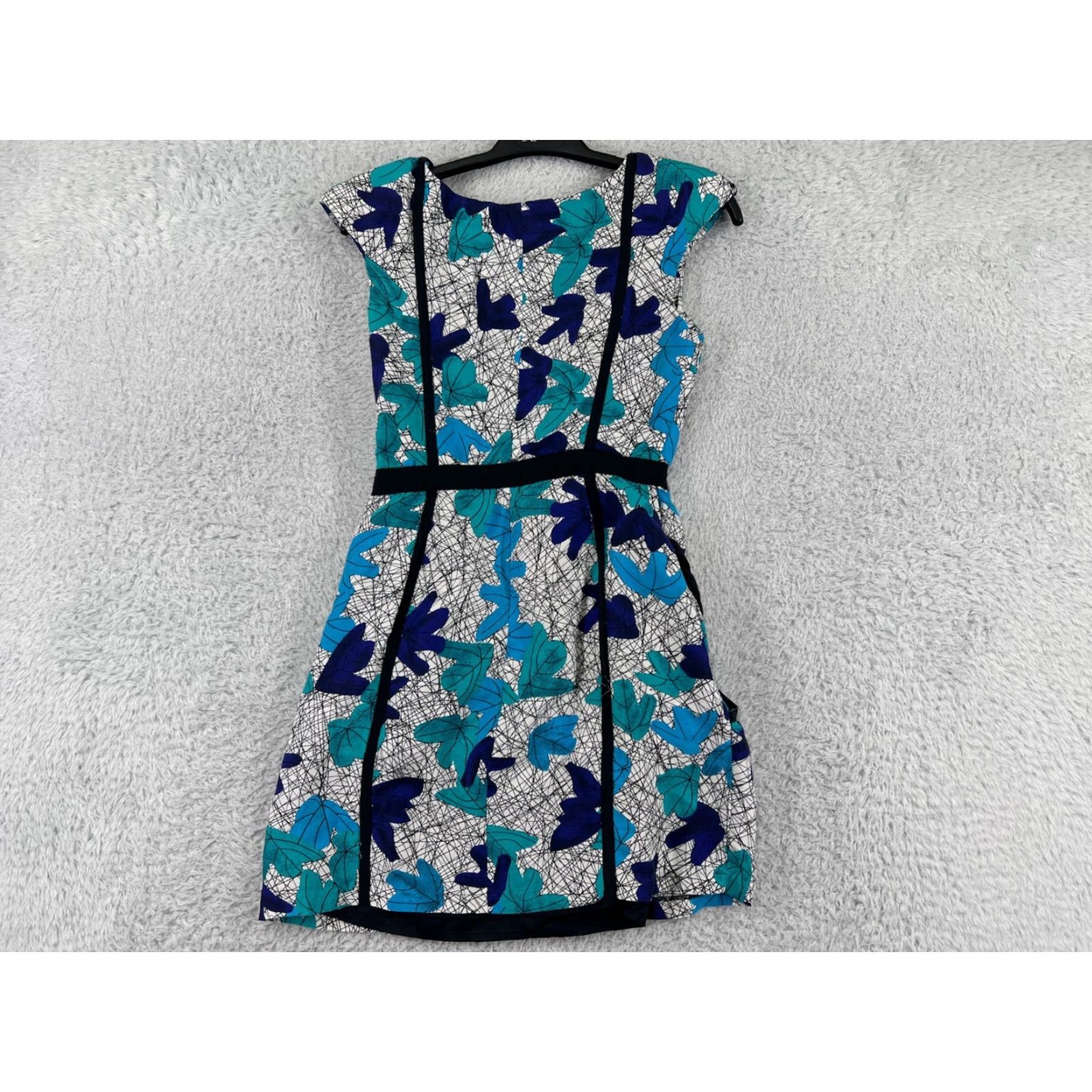 Anthropologie Tracy Reese Dress Frock Women 0 Blue Leaf Pattern Linen Silk Blend Sleeveless Mini Dress - 90s Bohemian Floral Casual Party Cocktail - Blue - Damen? Size XS / US 0-2 / IT 36-38 - 2 Thumbnail