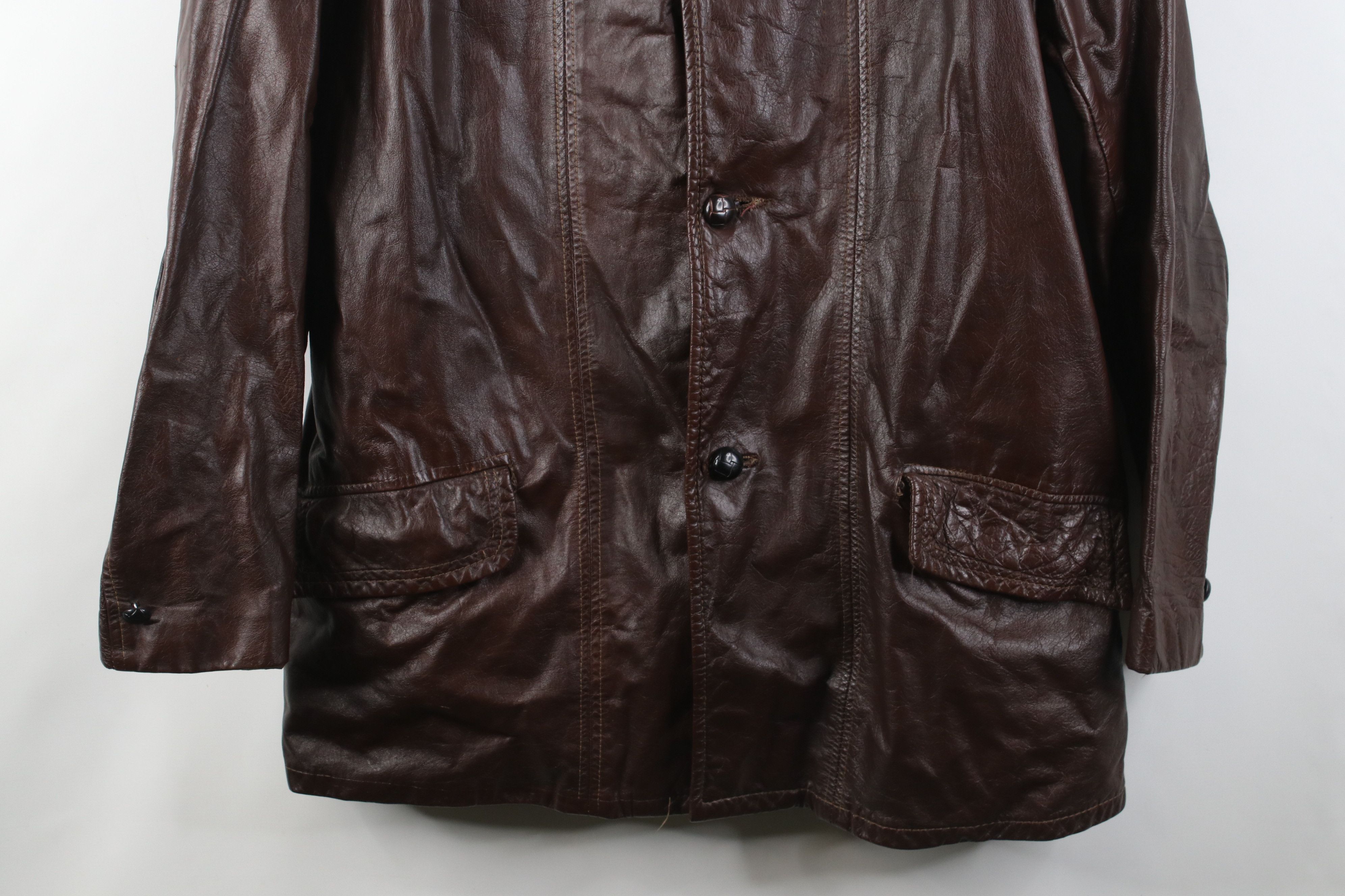 Vintage Vintage 70s Streetwear Leather Collared Jacket Brown USA Size US XXL / EU 58 / 5 - 3 Thumbnail