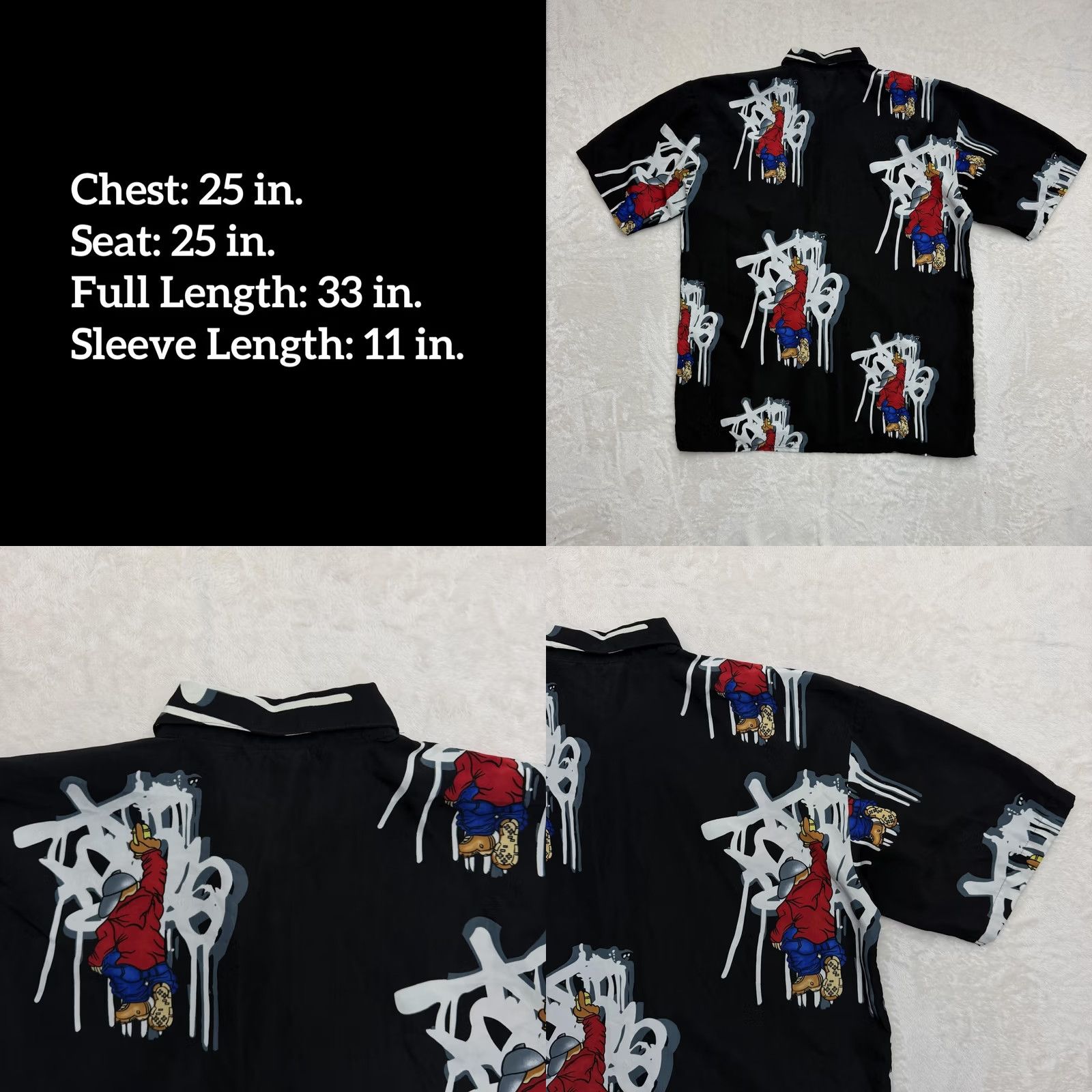 Vintage Up Rok Shirt Mens Large Black Graphic Print Hip Hop Button Up Streetwear Size US L / EU 52-54 / 3 - 8 Thumbnail