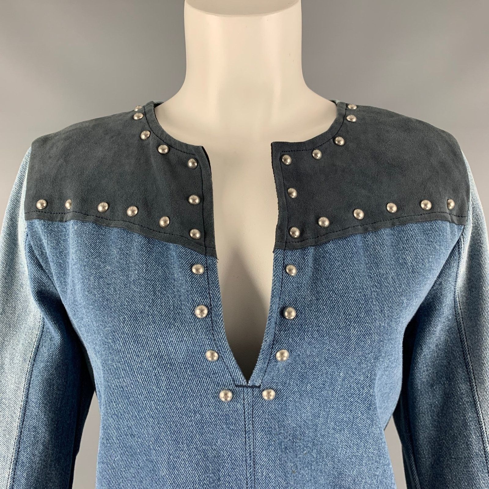 Other M.I.H JEANS Size S Blue Grey Cotton Studded V-Neck Dress Size S / US 4 / IT 40 - 2 Thumbnail