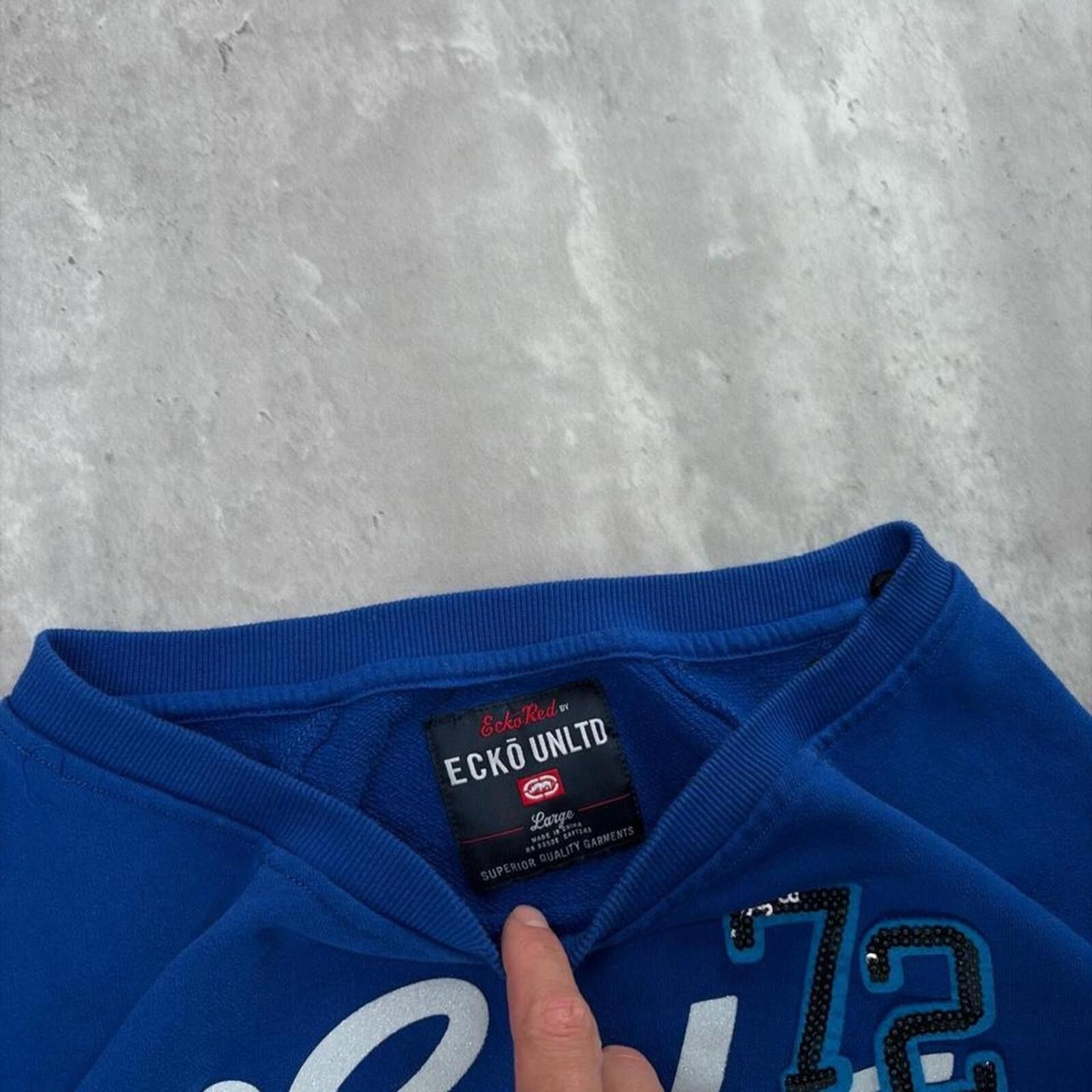 Ecko Unltd. Y2K Blue Ecko Unltd Grunge Skater Crewneck Sweater Size L / US 10 / IT 46 - 6 Thumbnail