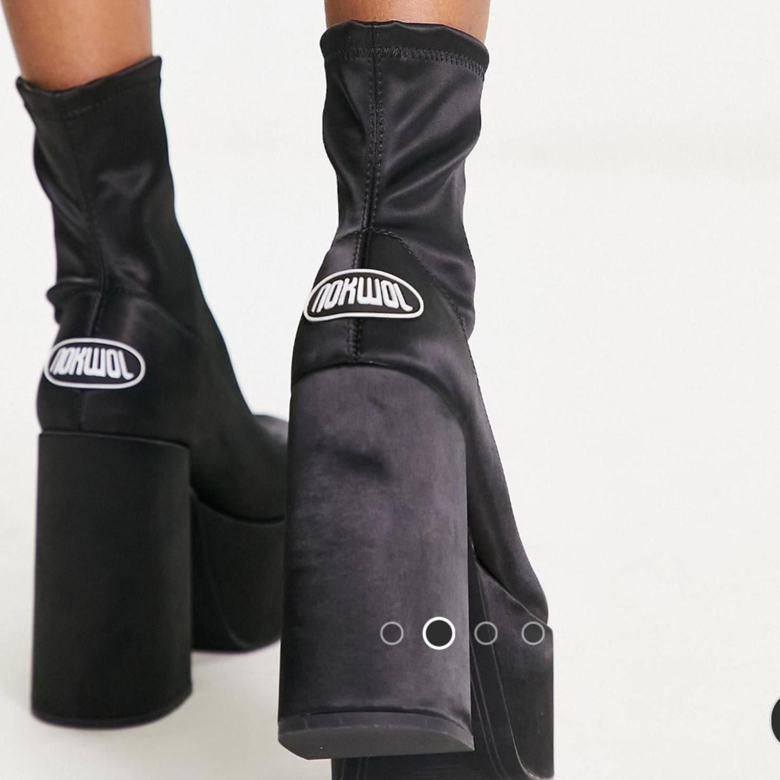 Other NOKWOL / Ellie platform ankle boots in satin / black Size US 7 / IT 37 - 3 Thumbnail