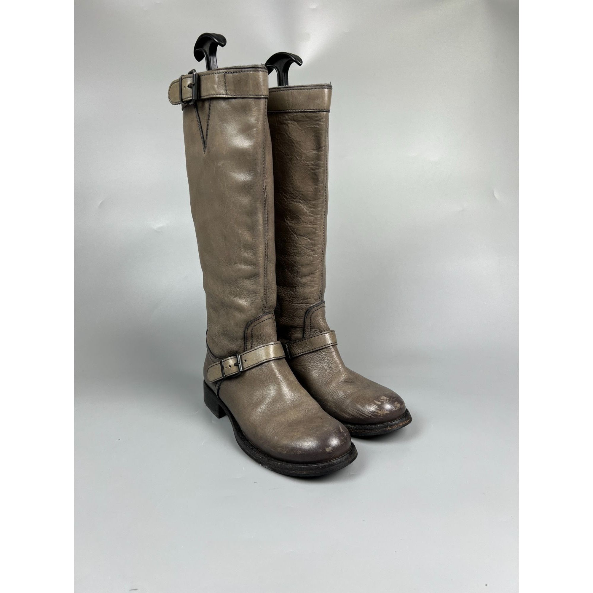 MoMA Moma Gray Leather Knee High Combat Boots (Y1007) Size US 7 / IT 37 - 4 Thumbnail