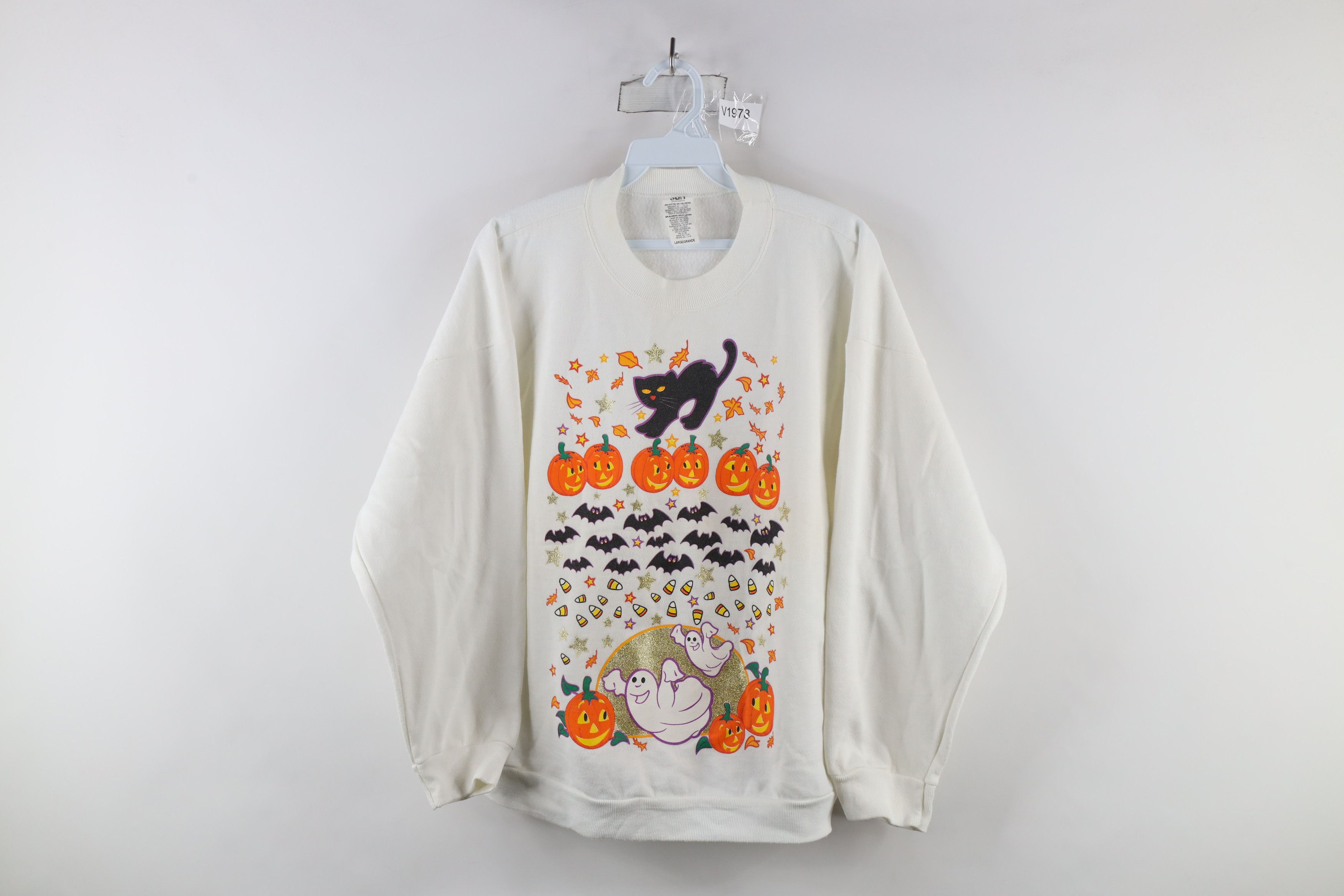 Vintage Vintage 90s Halloween Pumpkin Ghost Cat Sweatshirt USA Size L / US 10 / IT 46 - 1 Thumbnail