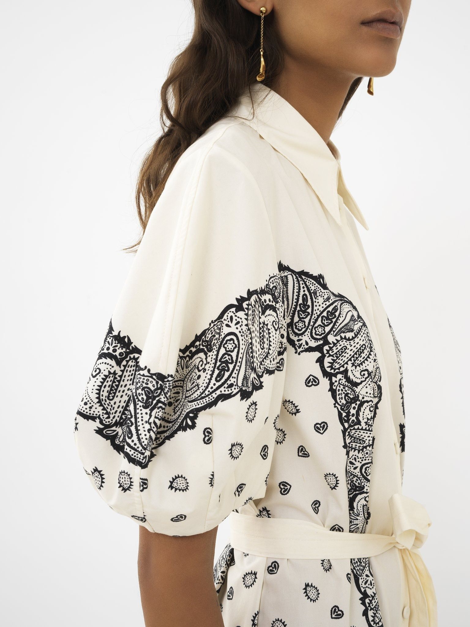 Chloe oc11z0525 Printed Balloon-Sleeve Shirt Dress in White/Black Size XL / US 12-14 / IT 48-50 - 7 Thumbnail