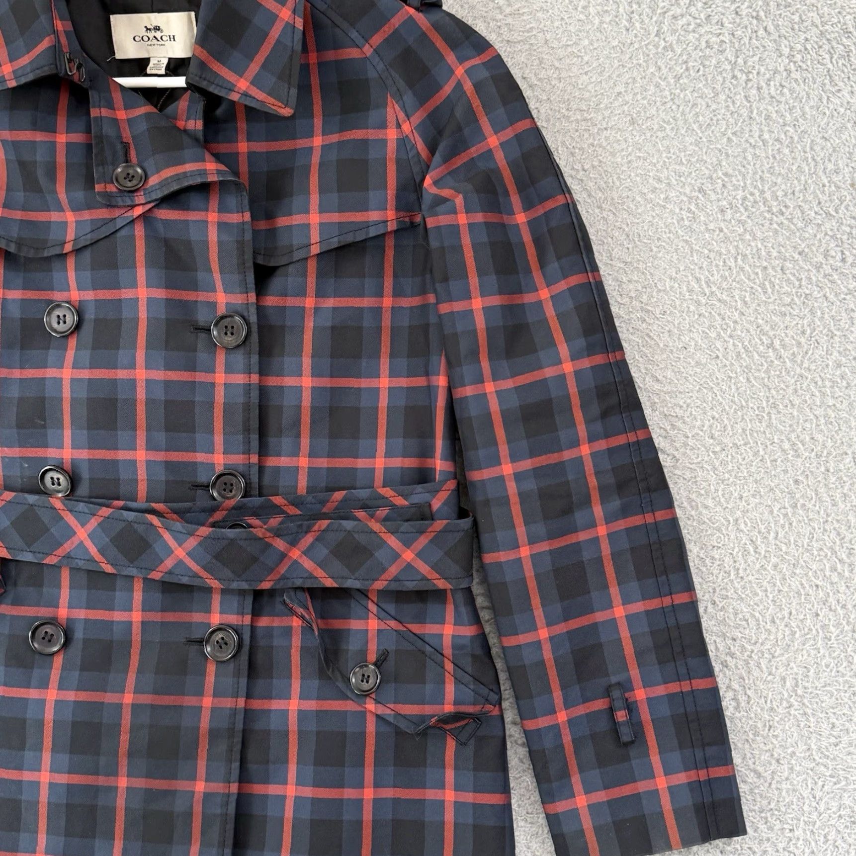 Coach VINTAGE Coach Trench Coat Women’s Medium Plaid Short Double Breasted Tattersall Belted Size 32" / US 10 / IT 46 - 5 Thumbnail