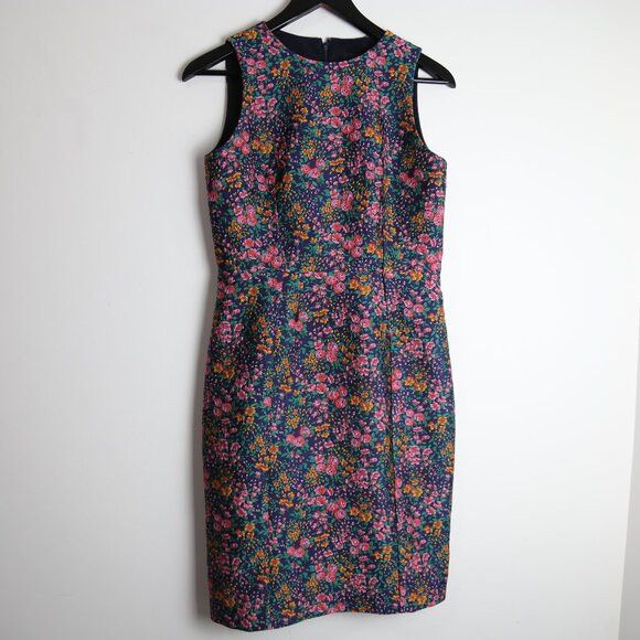 J.Crew J.Crew Botanic Jacquard Sheath Dress In Mayapple Navy Green Size S / US 4 / IT 40 - 1 Thumbnail