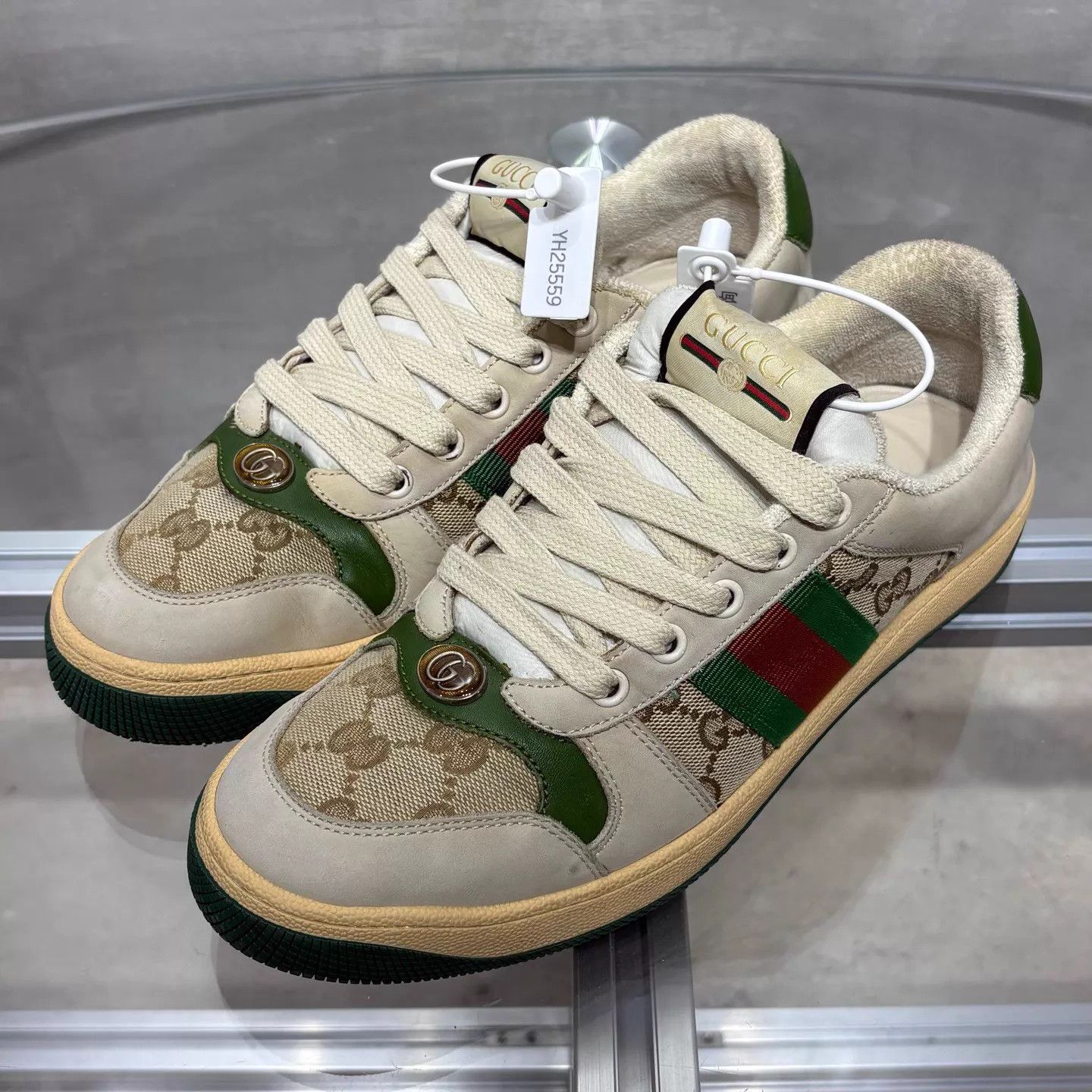 Gucci Gucci Rhyton Distressed Sneaker Women's EU 38 Green Enamel Size US 7.5 / IT 37.5 - 2 Thumbnail