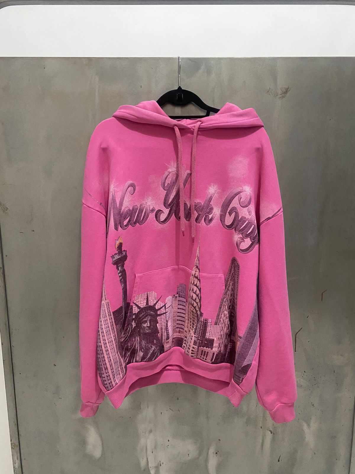 image of Balenciaga New York City Airbrush Hoodie in Pink, Men's (Size XS)