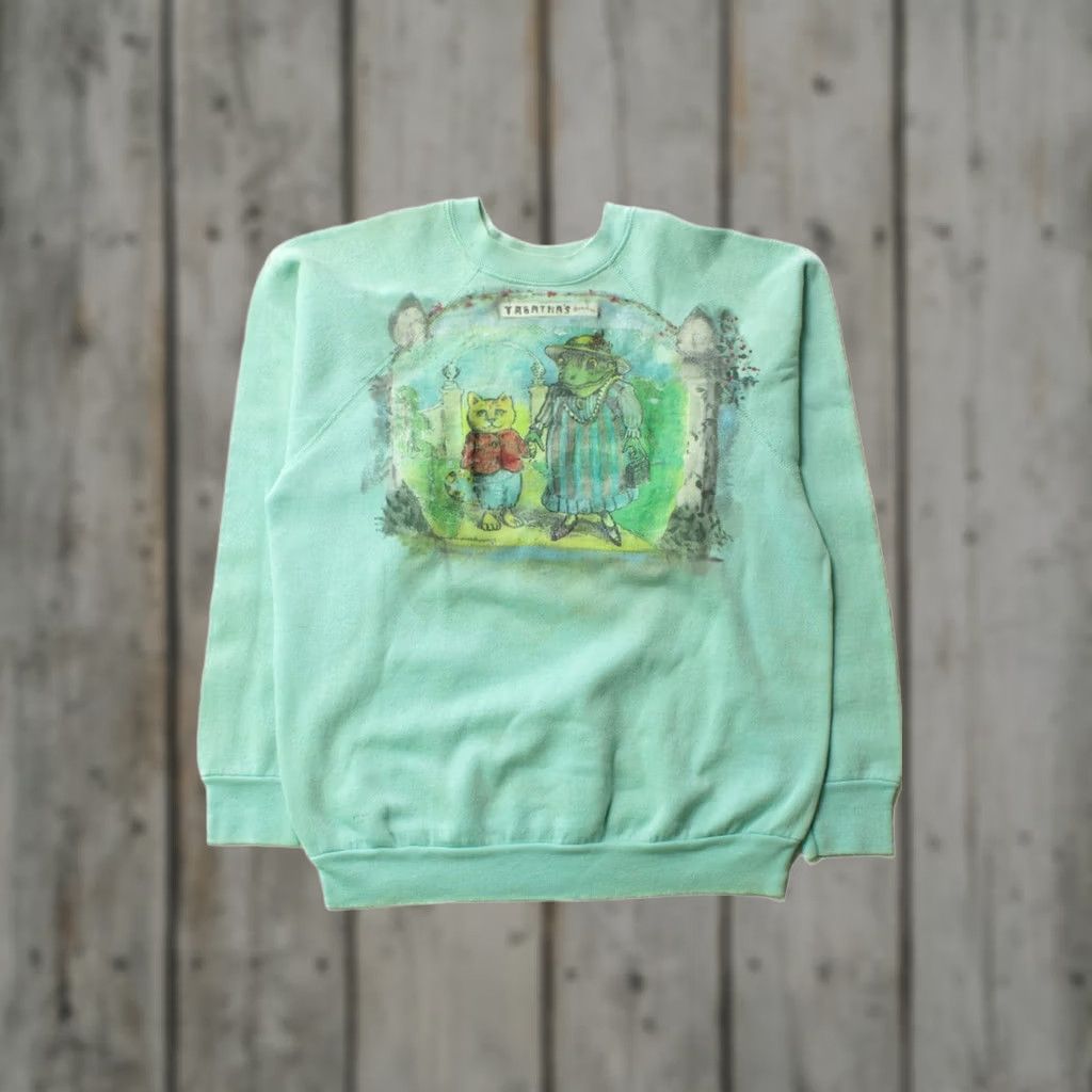 Tultex VINTAGE Tultex Sweatshirt Shirt Unisex Adults Large Green 1990s Frog Cat Painted Pullover Size US L / EU 52-54 / 3 - 1 Thumbnail