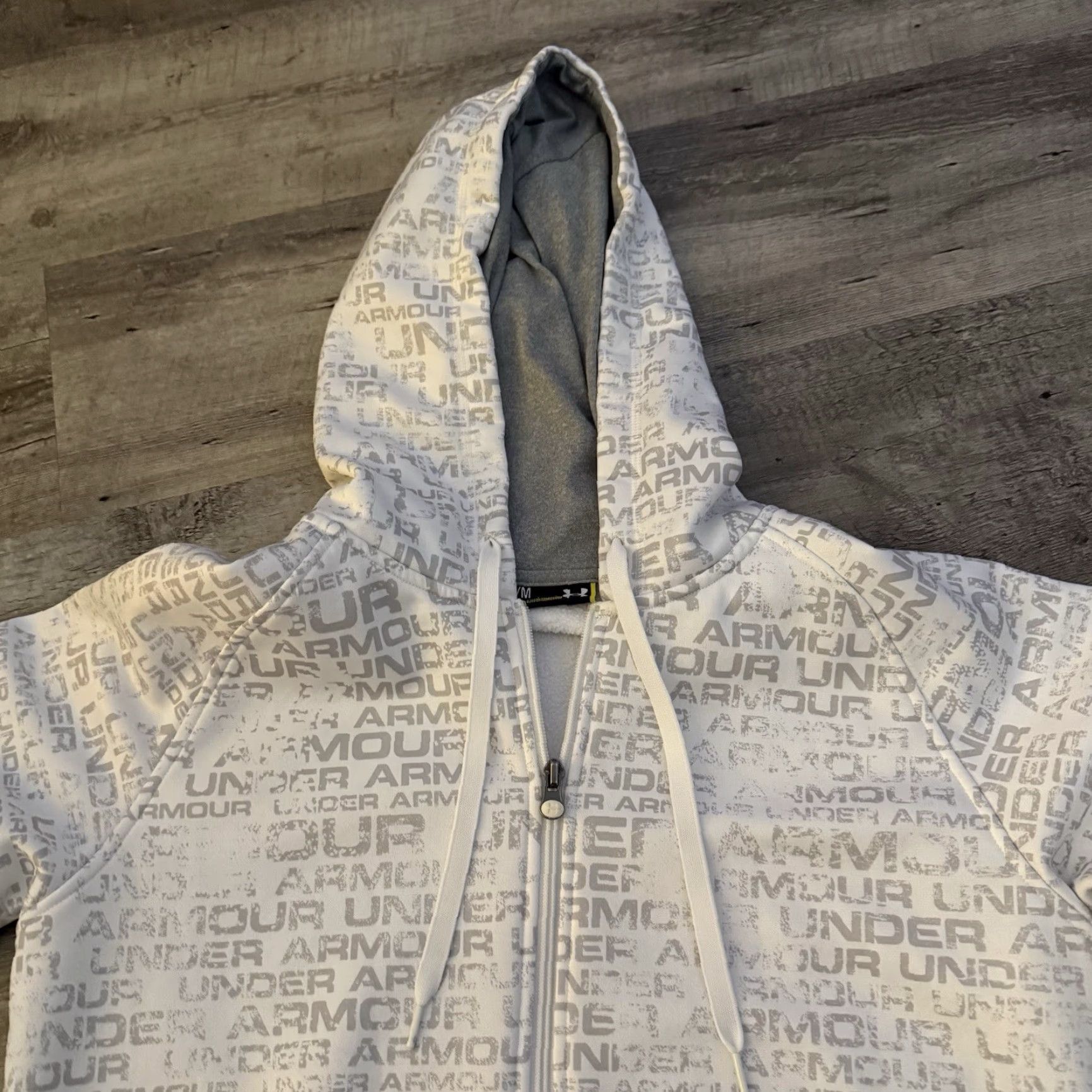 Under Armour Under Armour Hoodie Unisex Sz M Medium Full Zip Logo Print Beige Knit Fleece Breathable Pockets Sports Outdoor Mens Womens Size US M / EU 48-50 / 2 - 8 Thumbnail