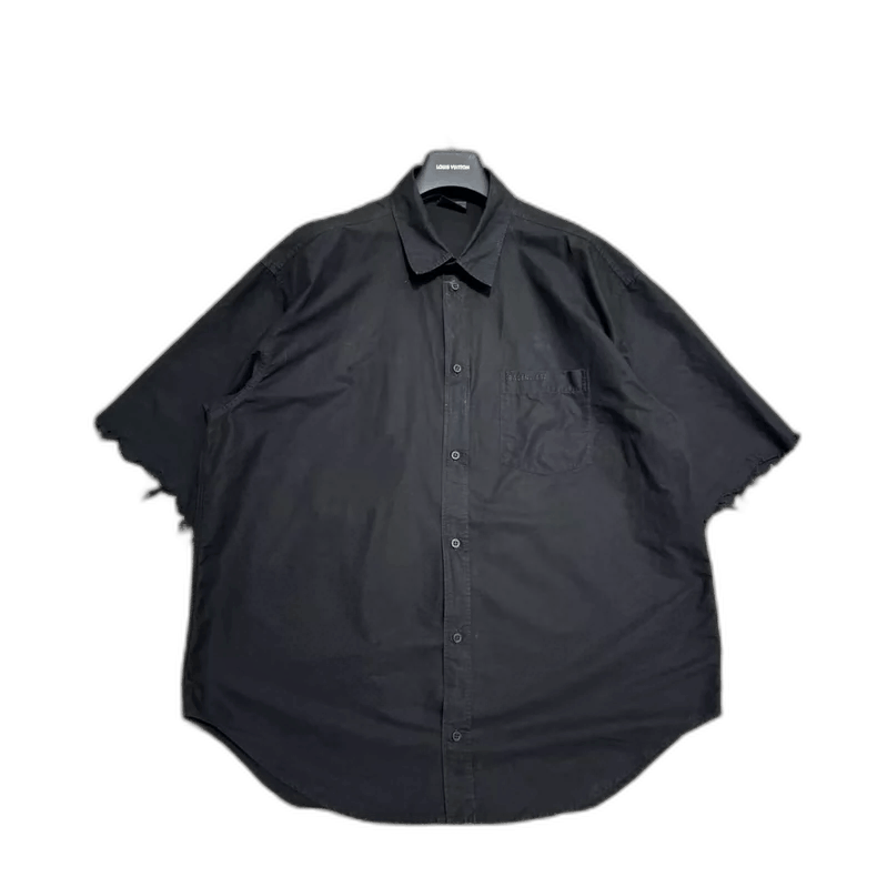 Balenciaga Black Distressed Short Sleeve Shirt