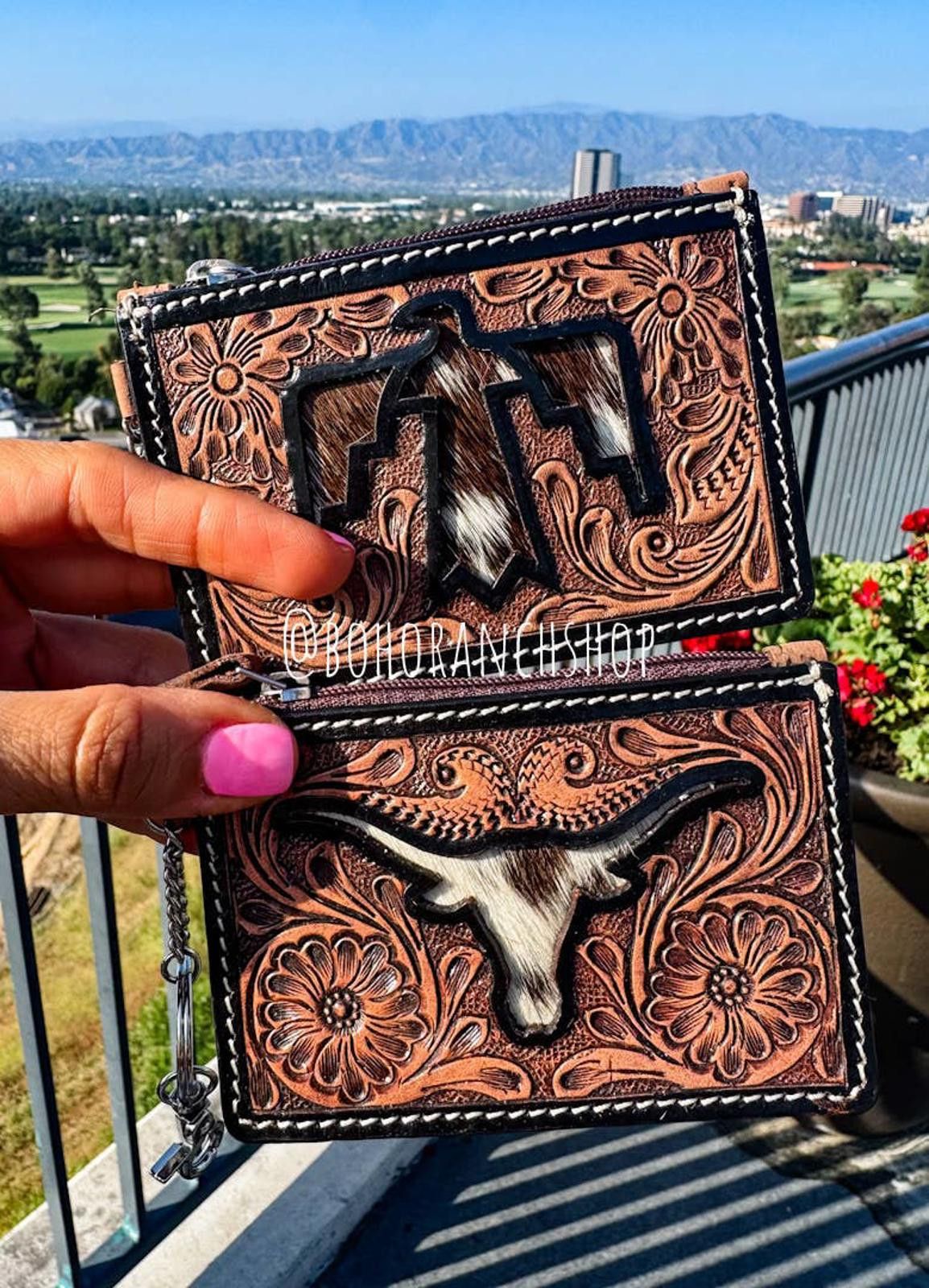 Other Longhorn Freebird Western Cowhide Leather Keychain Wallet Size ONE SIZE - 4 Thumbnail
