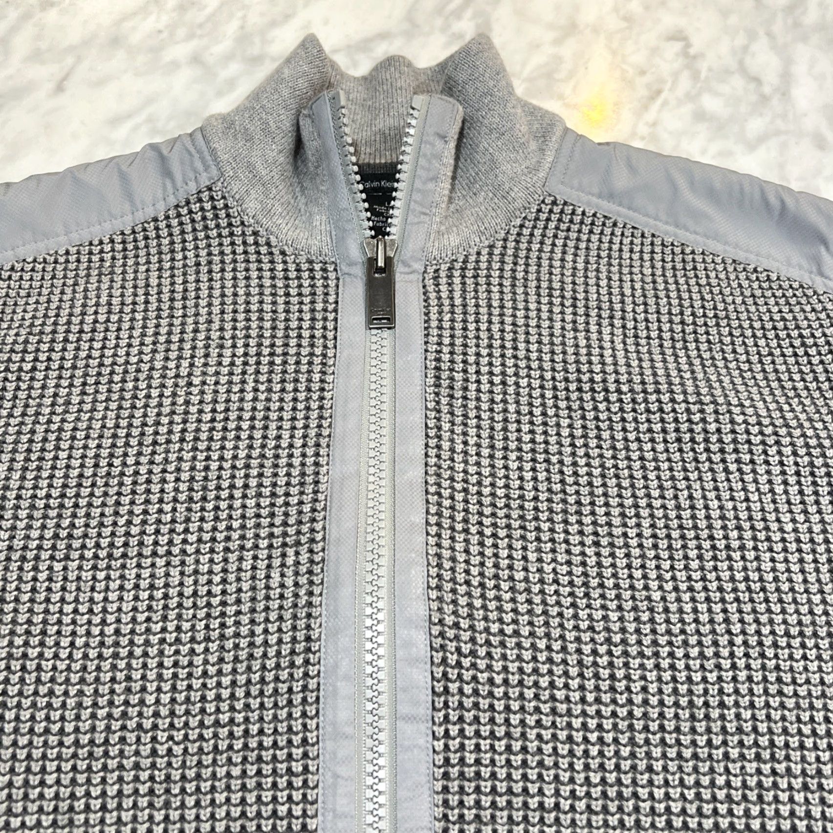 Calvin Klein VINTAGE Calvin Klein Sweater Men L Ribbed Knit Cotton Mock Neck Full Zip Jacket Gray Size US L / EU 52-54 / 3 - 3 Thumbnail