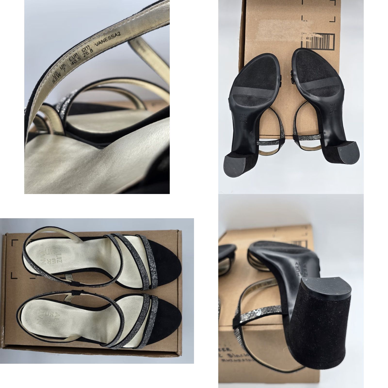 Naturalizer VINTAGE Naturalizer Vanessa2 Rhinestone Strappy Heeled Sandal Black Sz 9.5W Womens Size US 7 / IT 37 - 8 Thumbnail