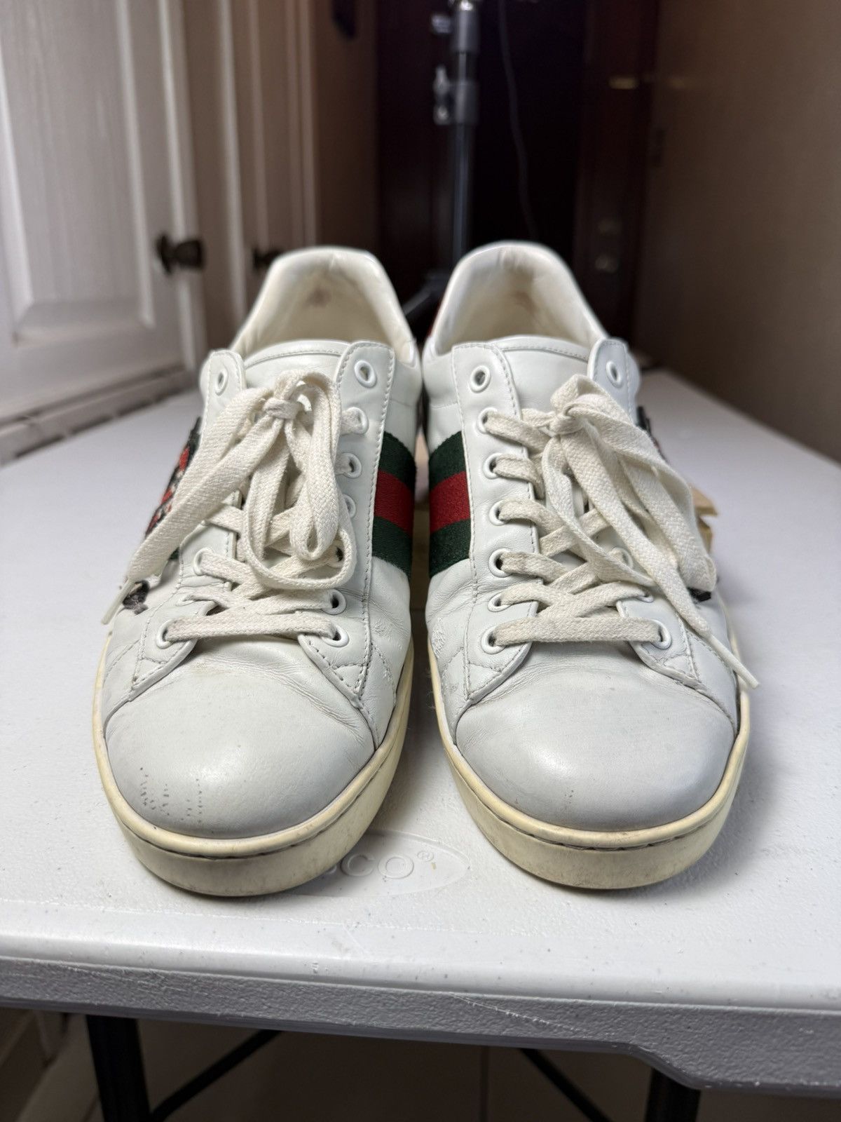 Gucci Mens Gucci Ace Embroidered Sneaker White Leather Snake Sz 8 Size US 8 / EU 41 - 2 Thumbnail