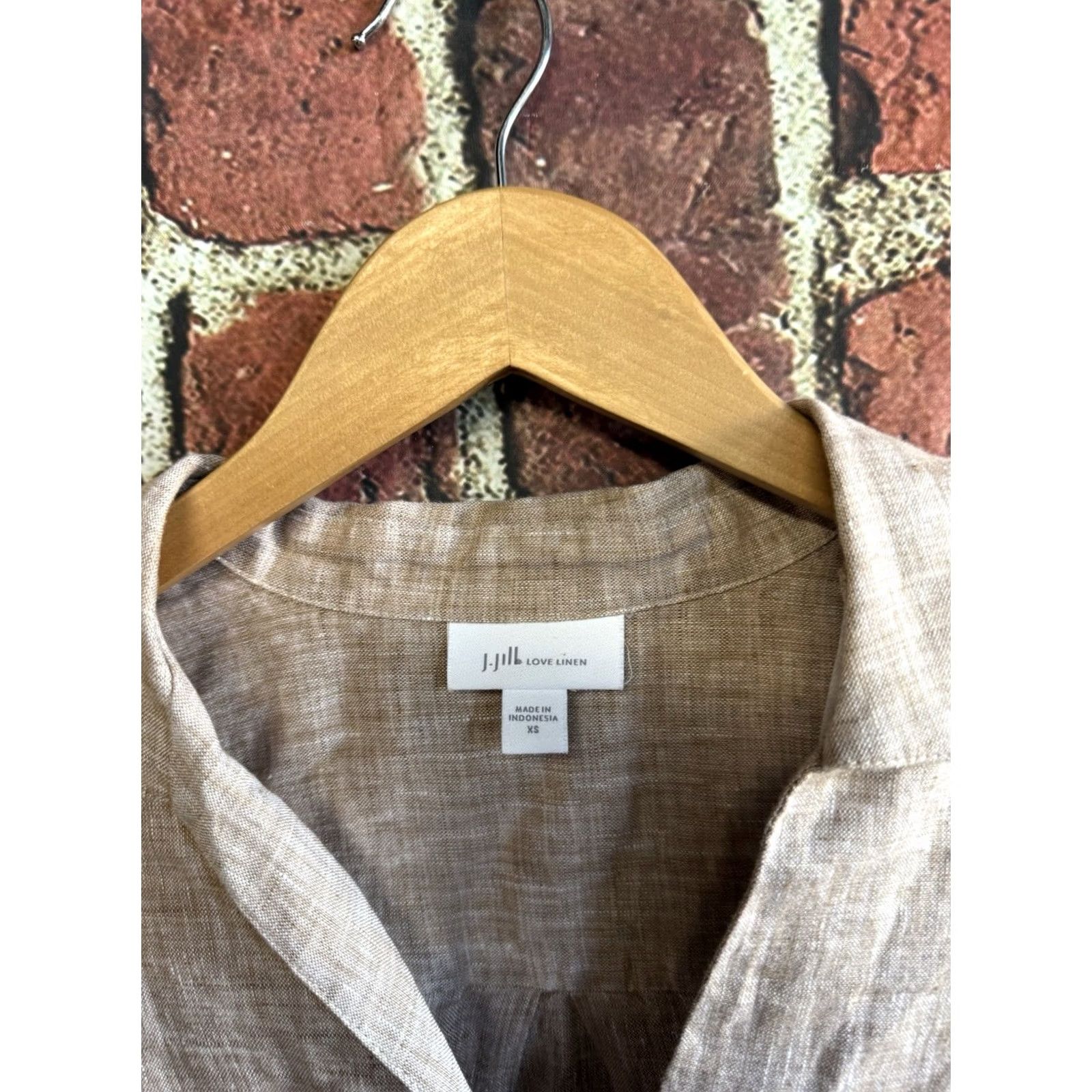 J. Jill J. Jill Blouse Shirt Tunic Linen Brown XS Womens Long Sleeve Pullover Collared Size XS Size XS / US 0-2 / IT 36-38 - 3 Thumbnail