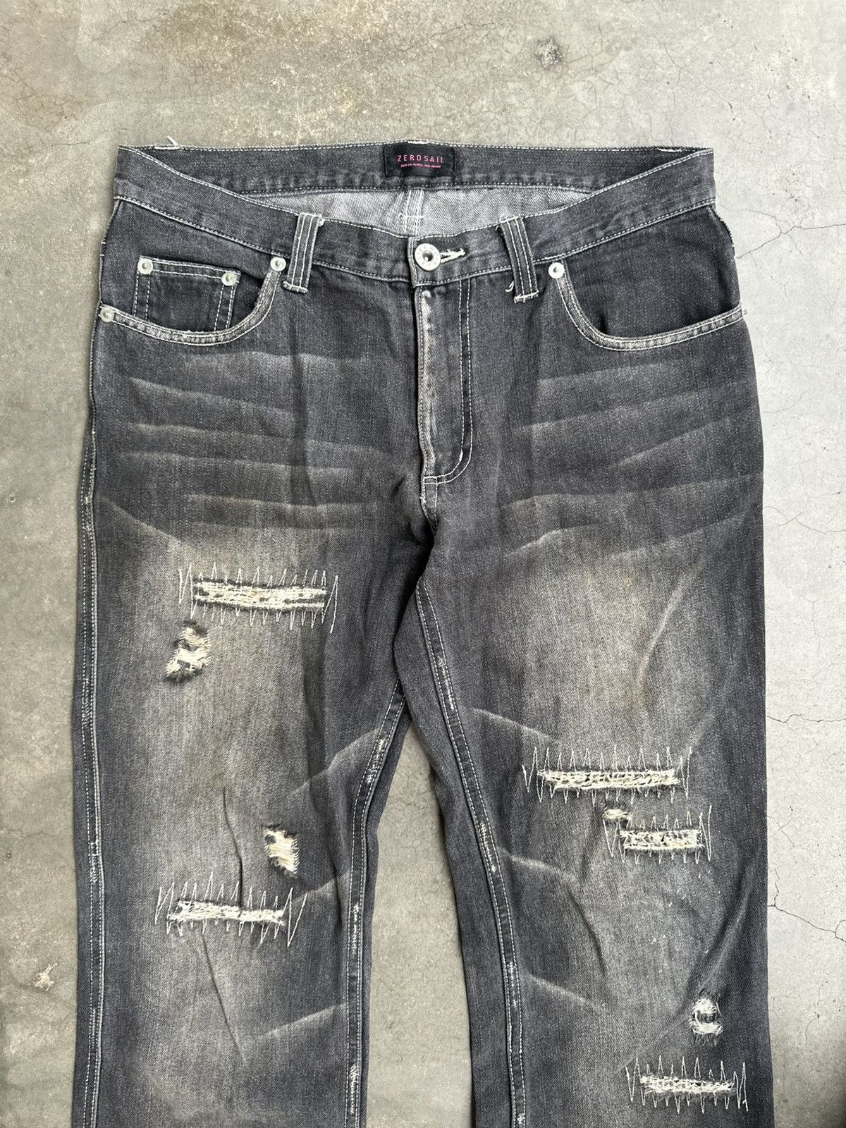 Designer Japanese Brand Zero Sail Distressed Claw Mark Flare Denim Size US 28 / EU 44 - 5 Thumbnail