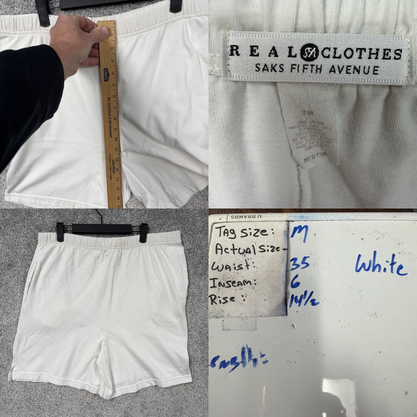Saks Fifth Avenue REAL CLOTHES Saks Fifth Avenue Shorts Women M White Cotton Jersey Casual Sweat with Elastic Waist Drawstring Pockets Lightweight Breathable Size 32" / US 10 / IT 46 - 8 Thumbnail