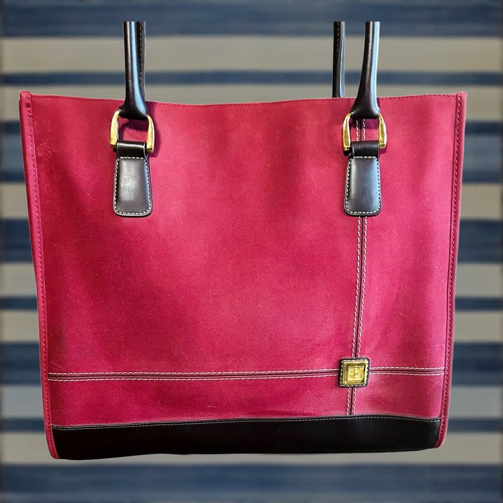 Vintage Diane Von Furstenberg Burgundy Canvas Suede Tote Women Purse Handbag Size ONE SIZE - 1 Thumbnail