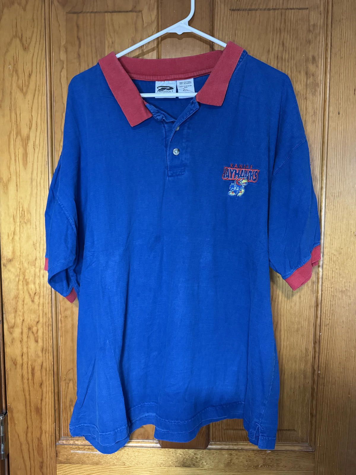 Pro Edge kansas jayhawks Vintage Mens Blue and Red Polo Shirt Size Size US XXL / EU 58 / 5 - 1 Thumbnail