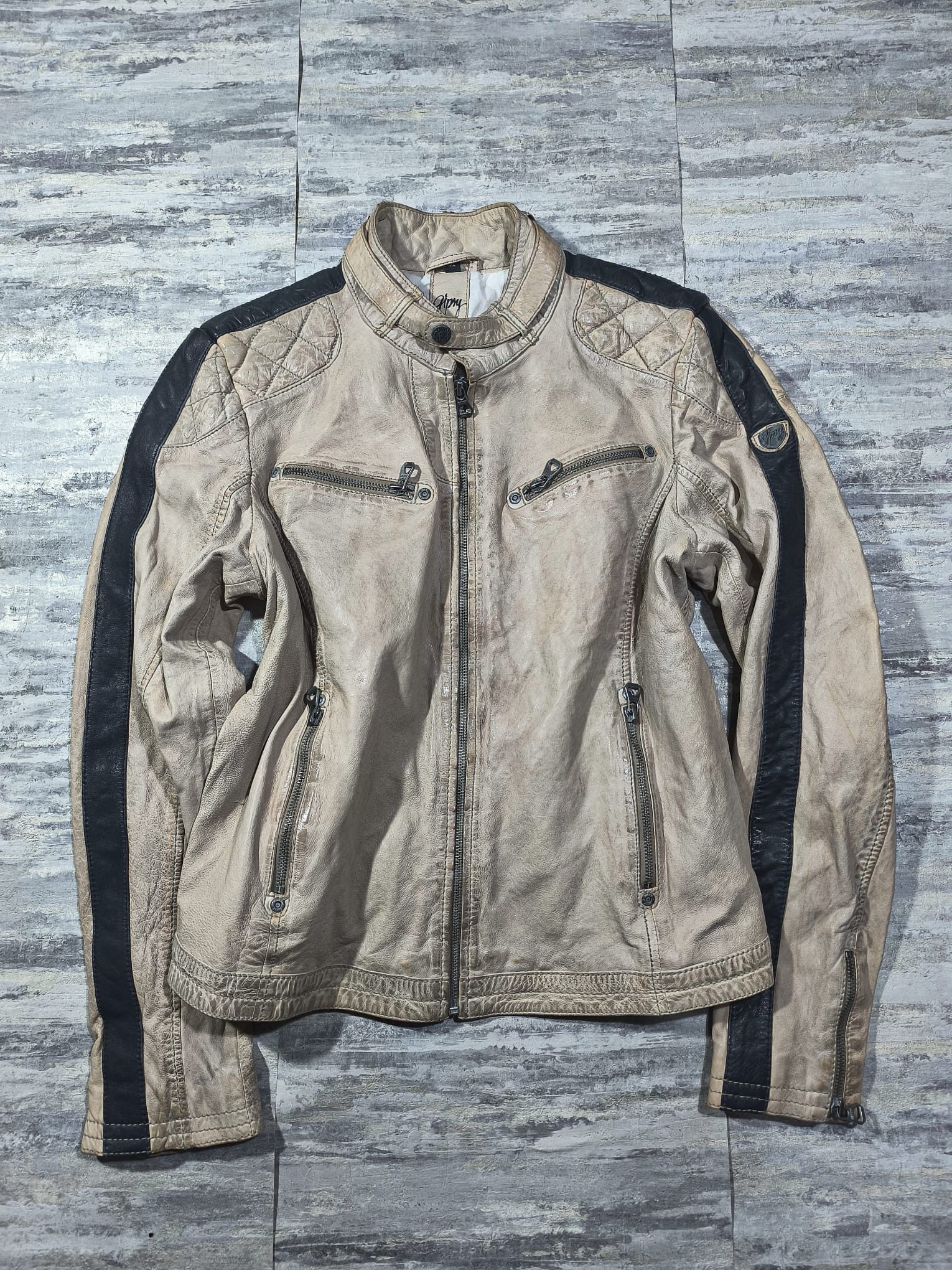 Leather vtg archive beige tan real leather moto racer jacket Size M / US 6-8 / IT 42-44 - 1 Thumbnail