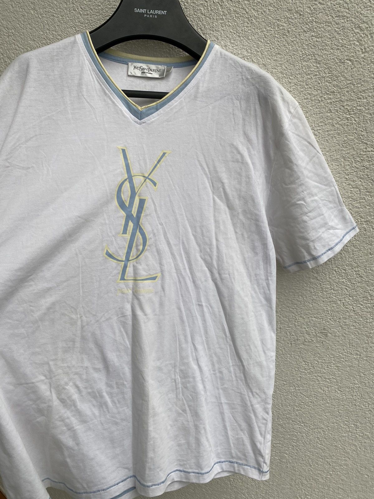 Yves Saint Laurent White YSL T-Shirt Big Logo Size US L / EU 52-54 / 3 - 18 Thumbnail