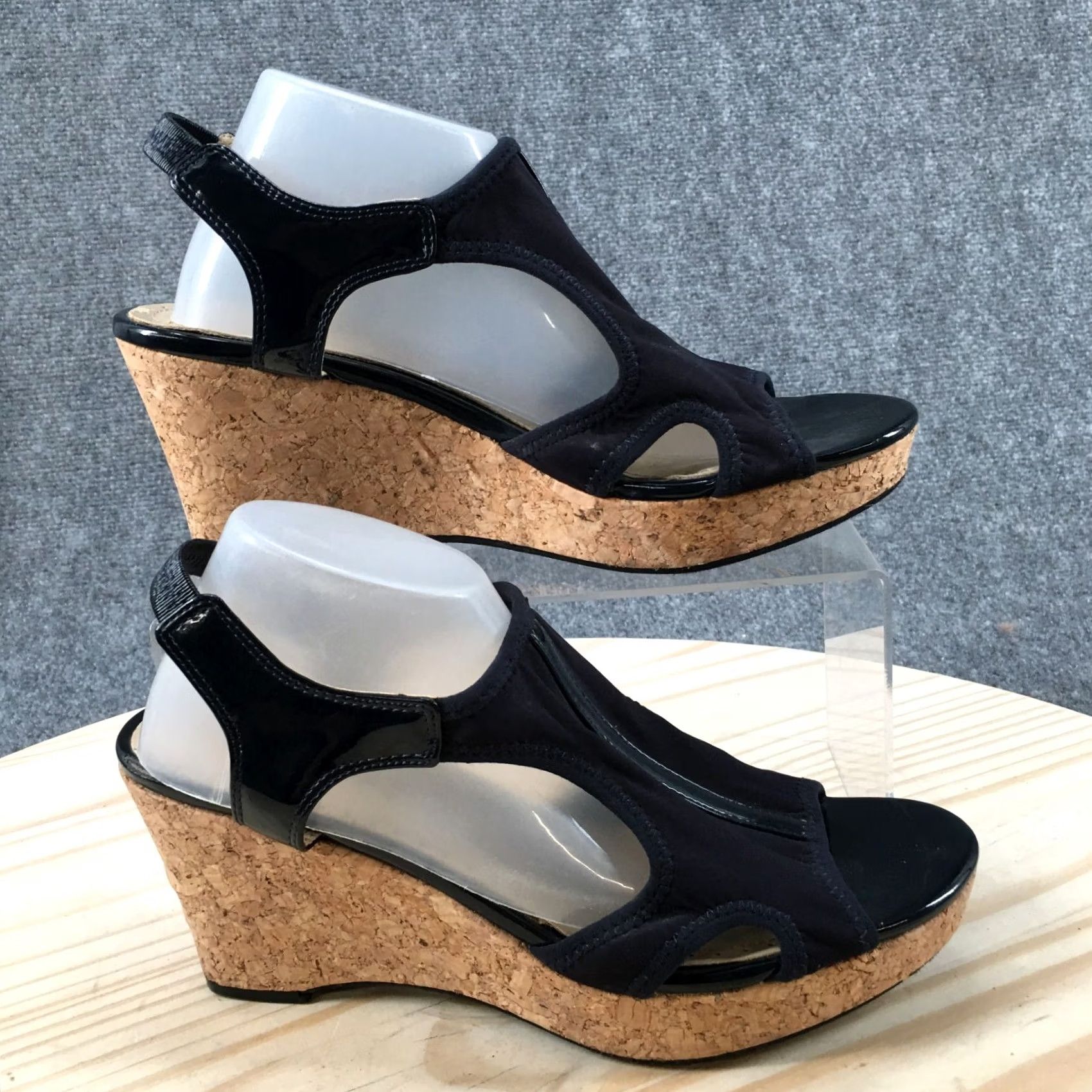 Vintage Adrienne Vittadini Sandals Womens 8 M Collyn Wedge Cork Heels Slingback Blue Size US 8 / IT 38 - 2 Thumbnail