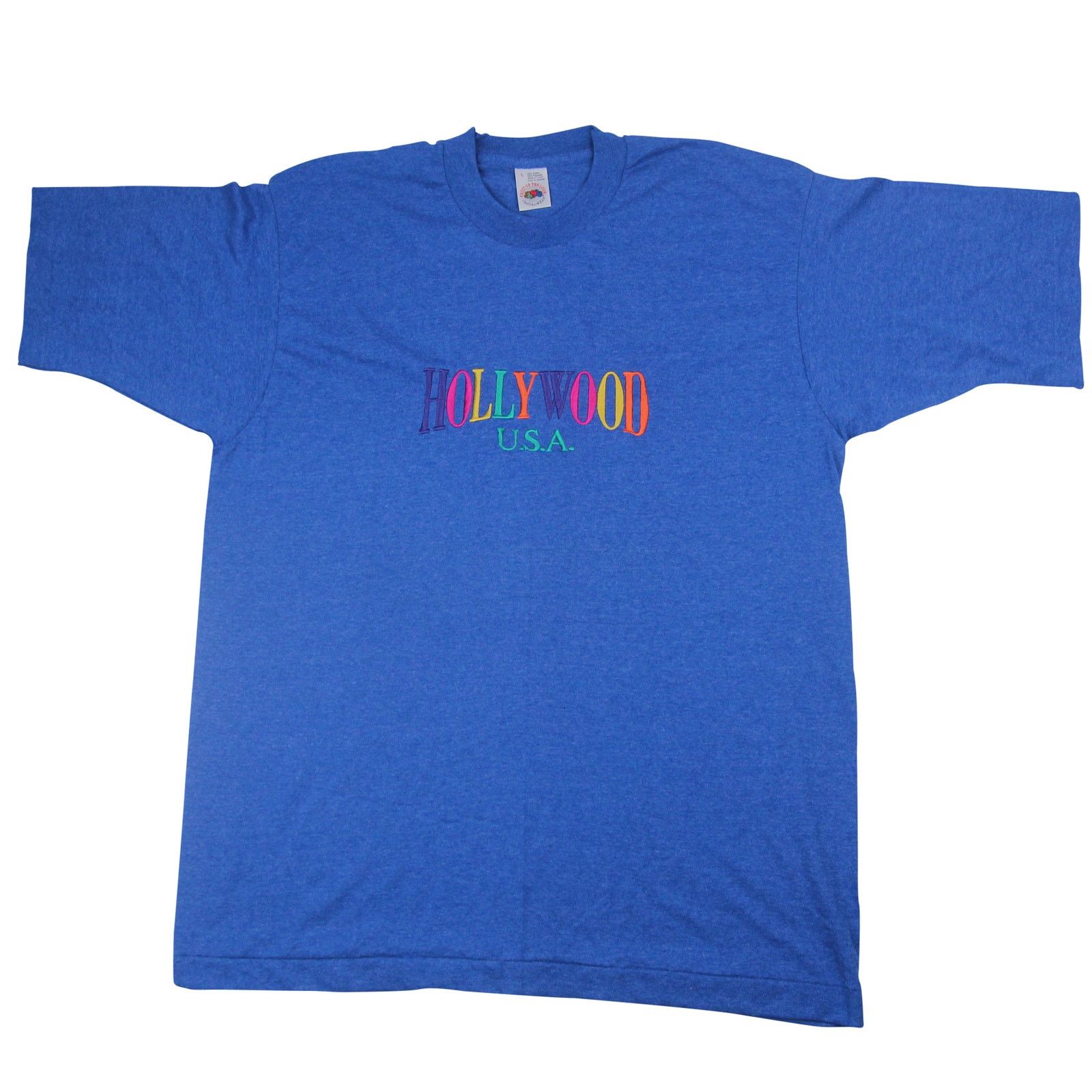Fruit Of The Loom × Vintage Vintage Hollywood Rainbow Spellout Embroidered T Shirt Size US L / EU 52-54 / 3 - 1 Thumbnail
