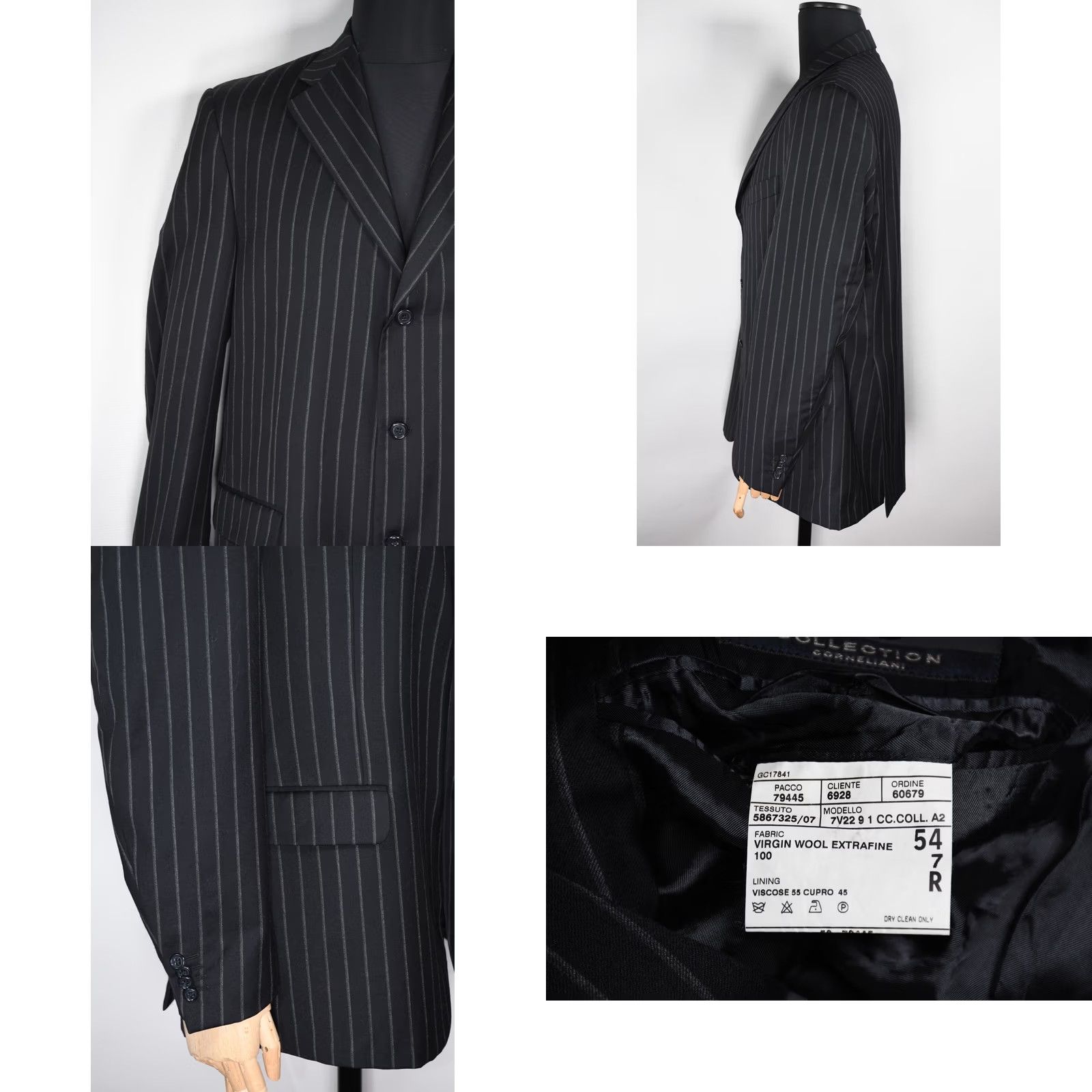 Corneliani Corneliani Blazer Wool Striped Men's 54 Black CC Collection 54 Wool Blazer Men Size 54R - 8 Thumbnail