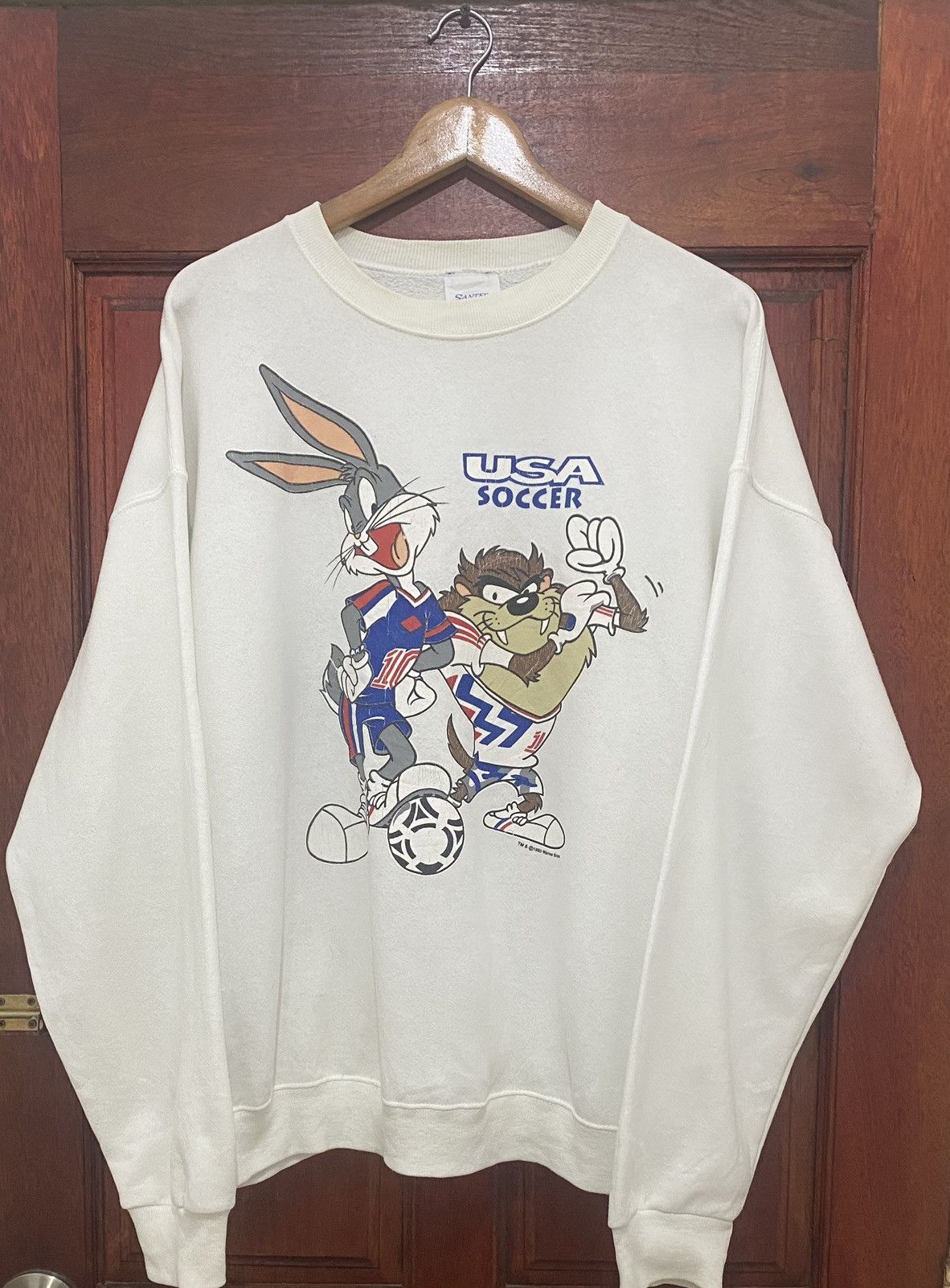Vintage × Warner Bros Vtg 90s Warner Bros Tasmania Usa Soccer Mirror Sweatshirt Size US XL / EU 56 / 4 - 1 Thumbnail