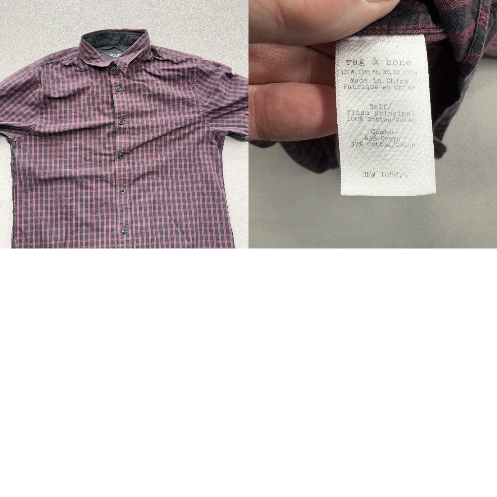 Rag & Bone rag & bone Shirt Mens Medium Burgundy Black Plaid Slim Fit Button Down Casual Size US M / EU 48-50 / 2 - 8 Thumbnail
