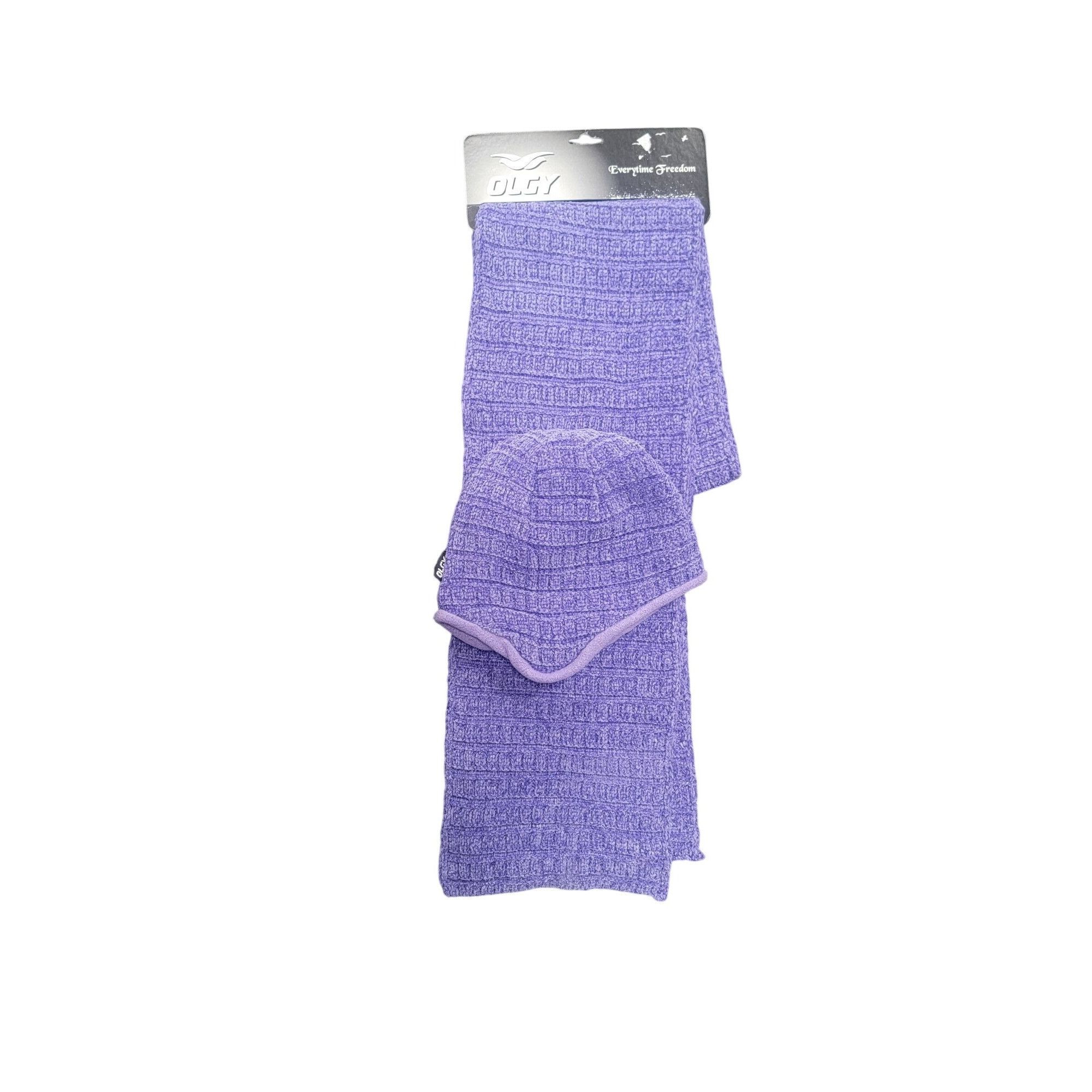 Other Olgy Knit Beanie Hat & Scarf Set Purple Acrylic Winter Warm Size ONE SIZE - 2 Thumbnail