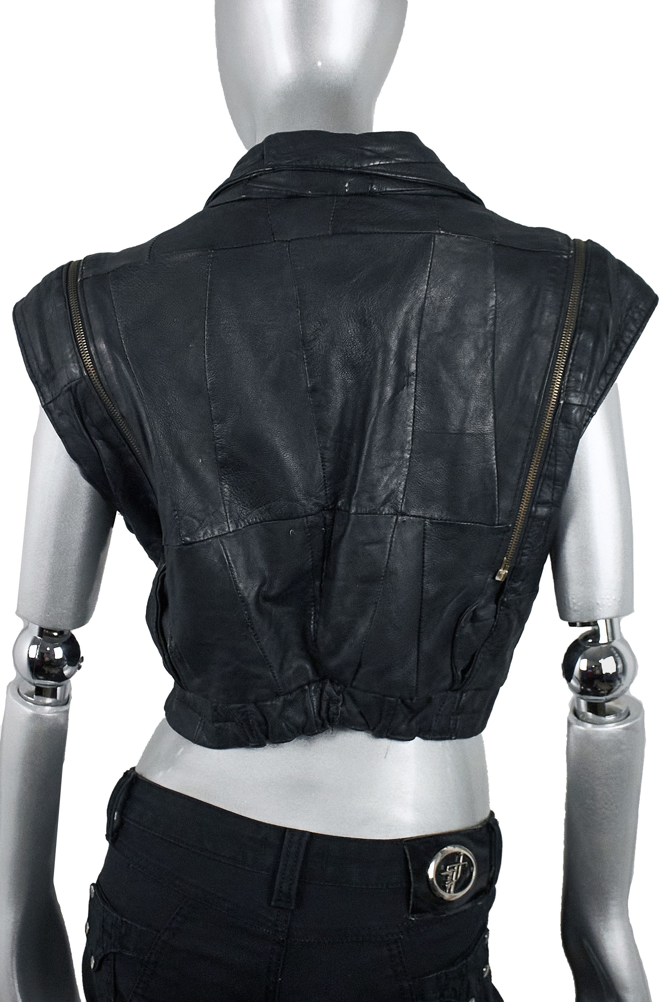 Handmade Handmade vintage Y2K women's black leather patchwork vest Size S / US 4 / IT 40 - 7 Thumbnail