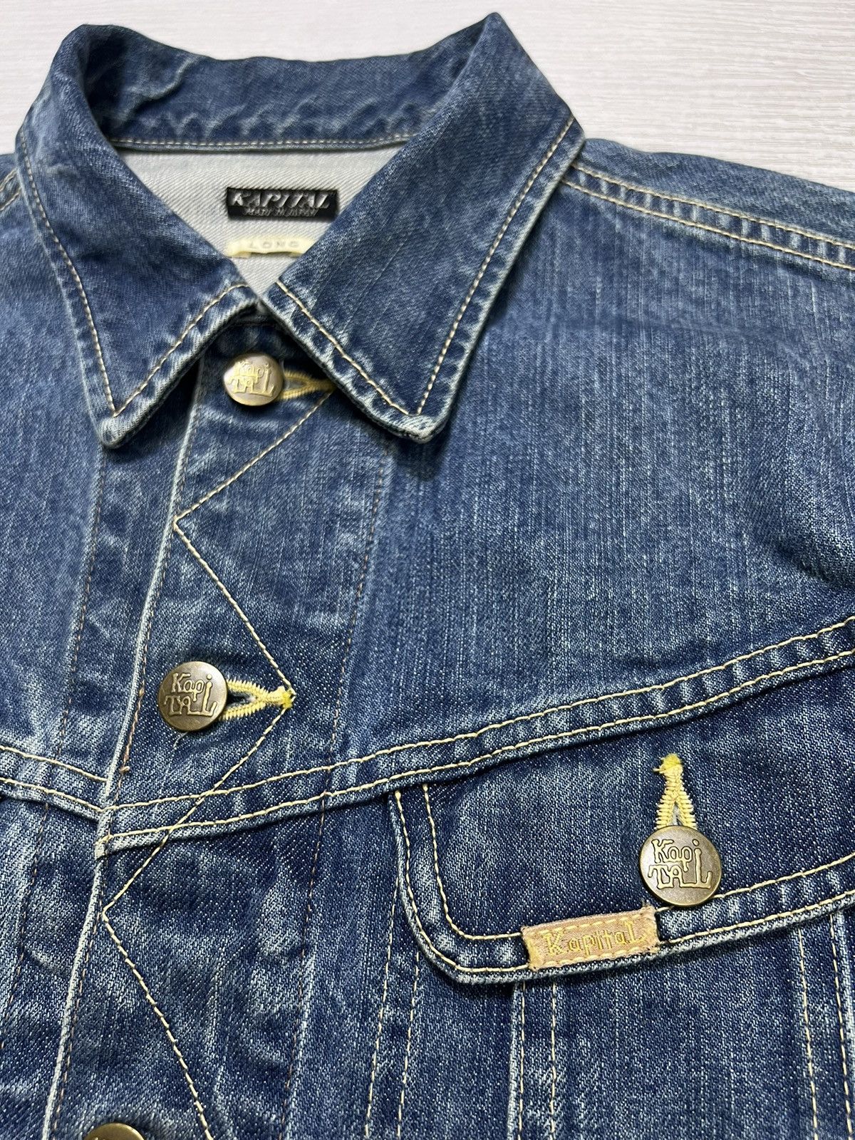 Kapital Kapital 14oz Westerner Long Washed Smiley Denim Jacket Size US XXS / EU 40 - 14 Thumbnail