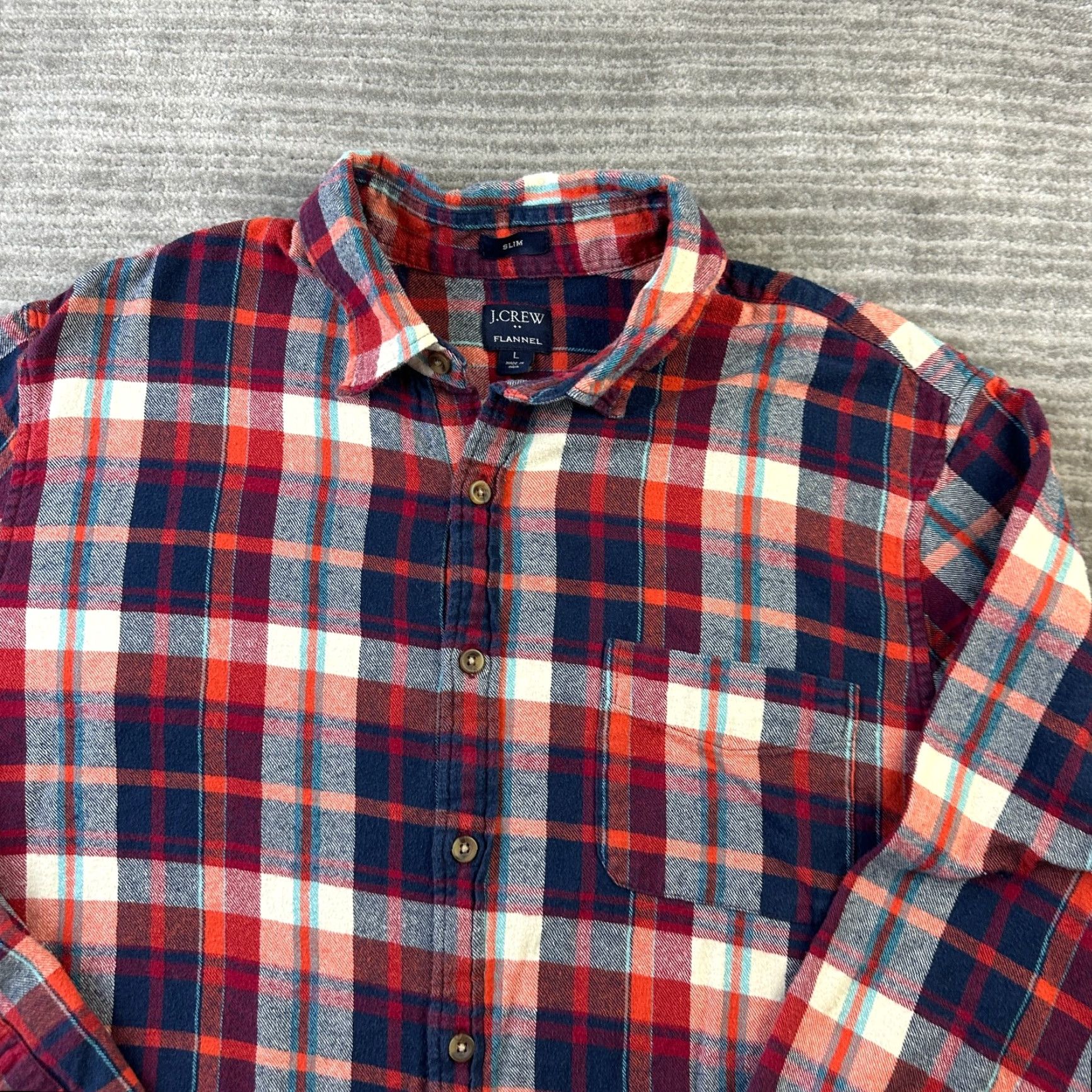 J.Crew J Crew Shirt Mens Large Red Flannel Button Up Slim Plaid Size US L / EU 52-54 / 3 - 3 Thumbnail