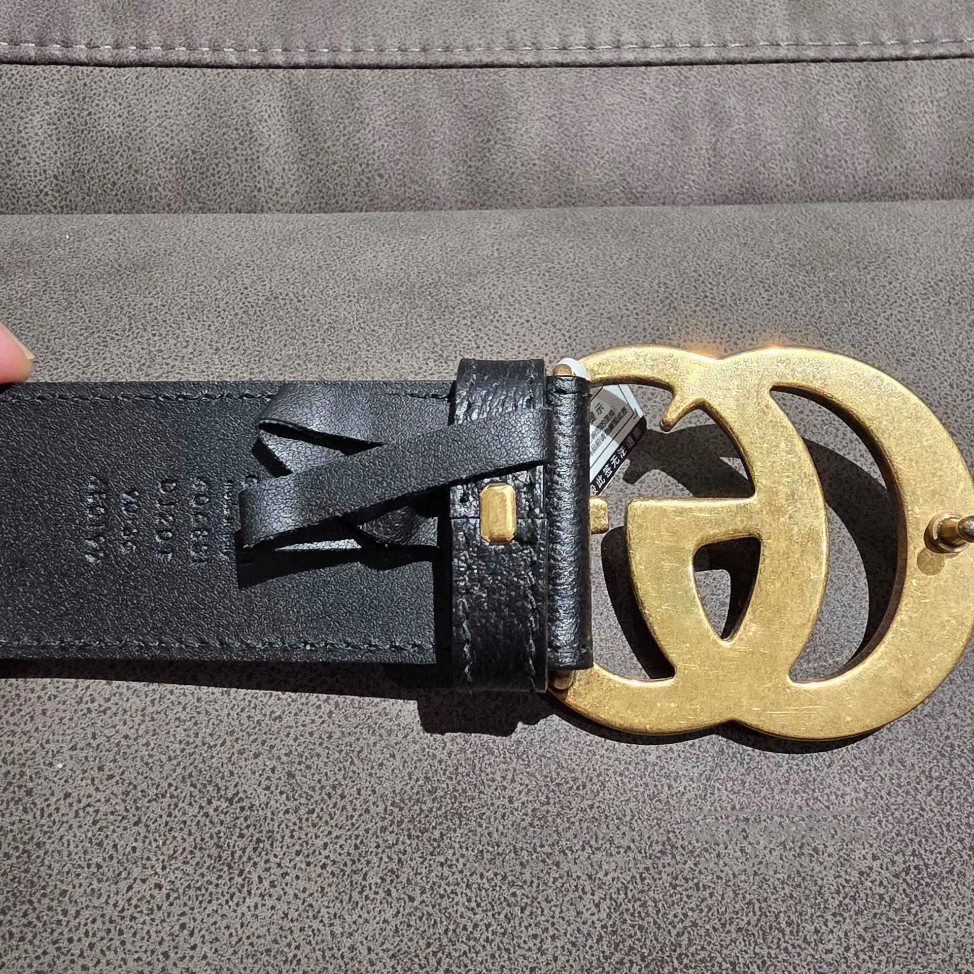 Gucci Guicci Double-gold large LOGO leather belt Size ONE SIZE - 4 Thumbnail