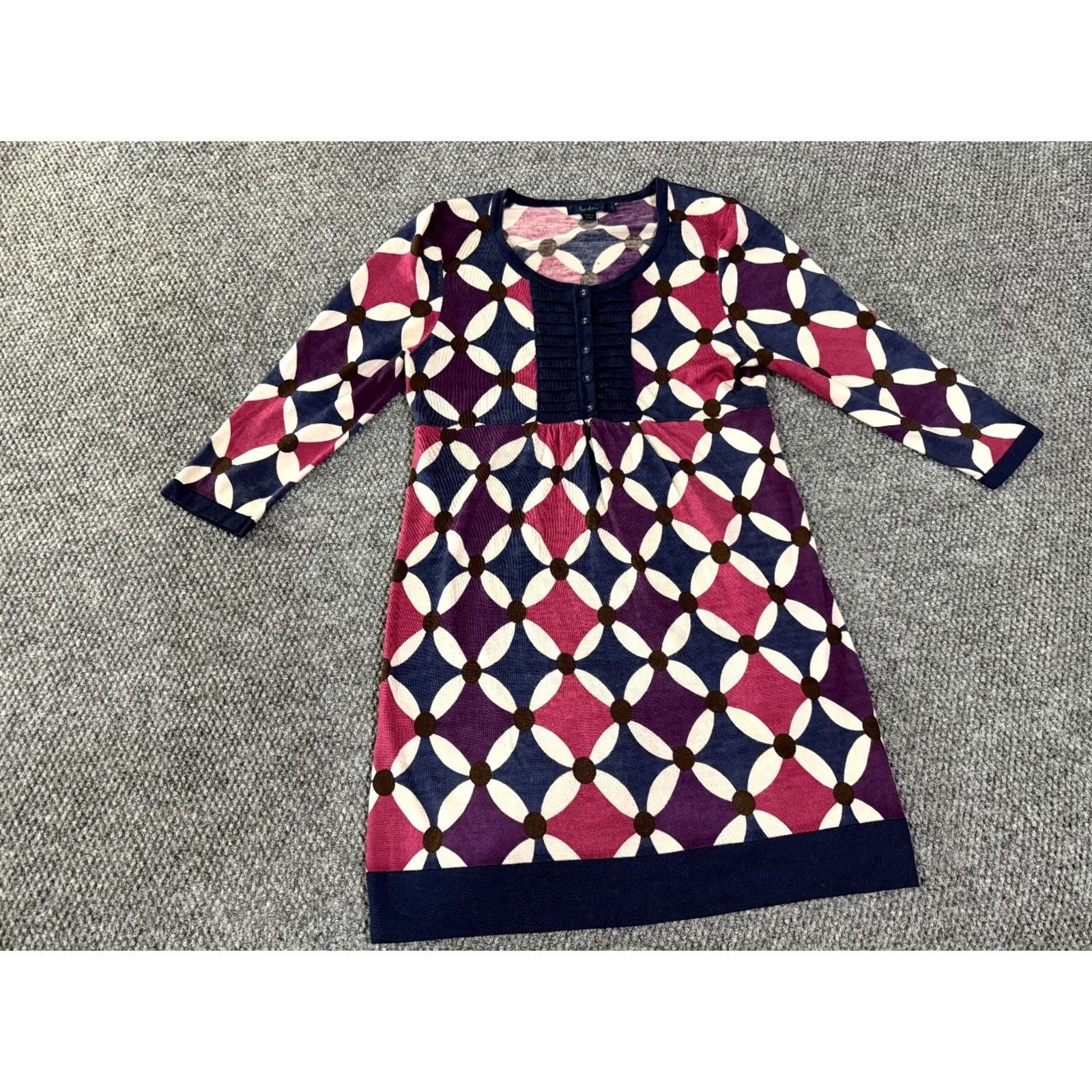 Boden Boden Womens Dress 14 Blue Navy Pink Geometric Long Sleeve Knit Casual Round Neck Pullover Knee Length Cotton Knit Sundress Womens Daywear Girls Mens Size XL / US 12-14 / IT 48-50 - 2 Thumbnail
