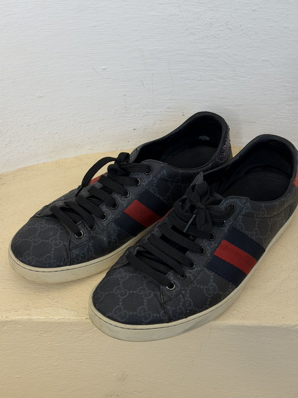 Gucci Gucci Ace Web GG Supreme Monogram Grey Sneakers Size 44 Size US 10.5 / EU 43-44 - 3 Thumbnail