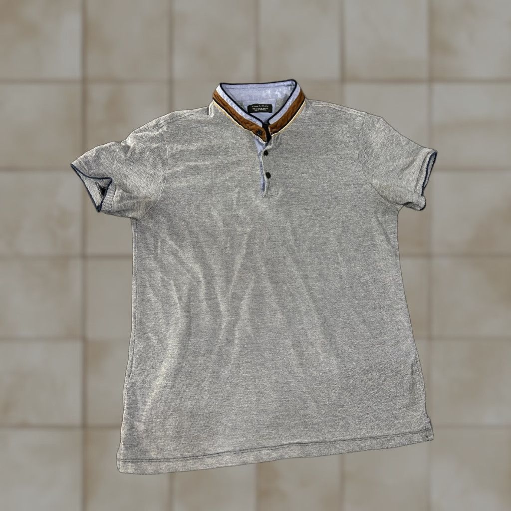 Zara Zara Shirt Mens M Gray Short Sleeve Henley Logo Knit T-Shirt Classic All Seasons Summer Spring Regular Size US M / EU 48-50 / 2 - 1 Thumbnail