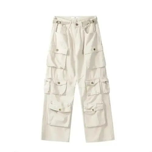 Multi-Pocket Washed Street Fashion High Waist Cargo Pants