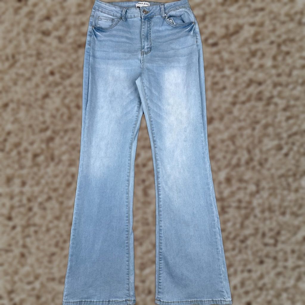 Vintage WAX JEAN Womens Jeans Flared Mid Rise Light Wash Denim 29x31 Juniors 13 Blue Cotton Blend Vintage: No Size 34" / US 12 / IT 48 - 1 Thumbnail