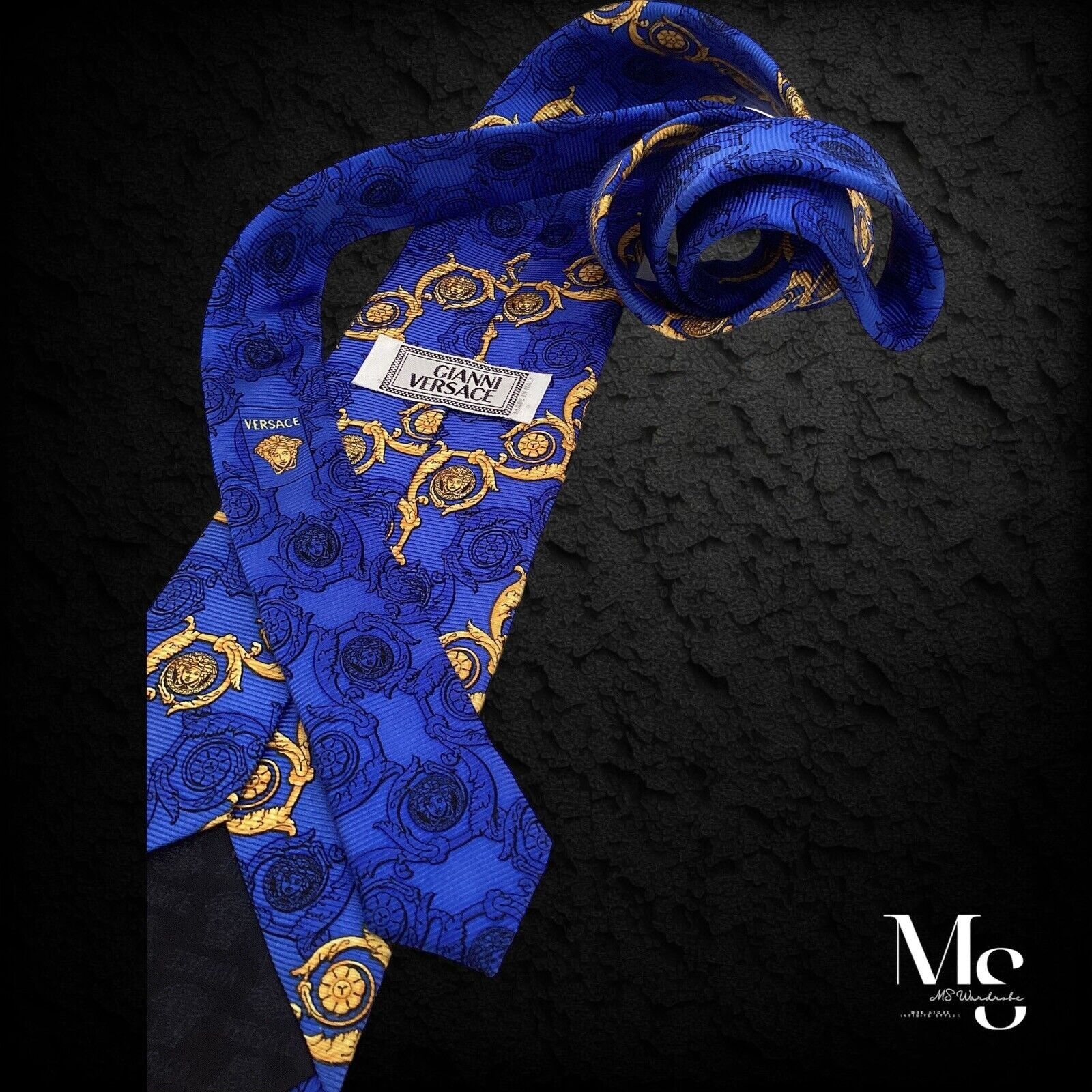 Versace GIANNI VERSACE Blue Baroque Monogrammed Medusa Italy Silk Ti Size ONE SIZE - 5 Thumbnail