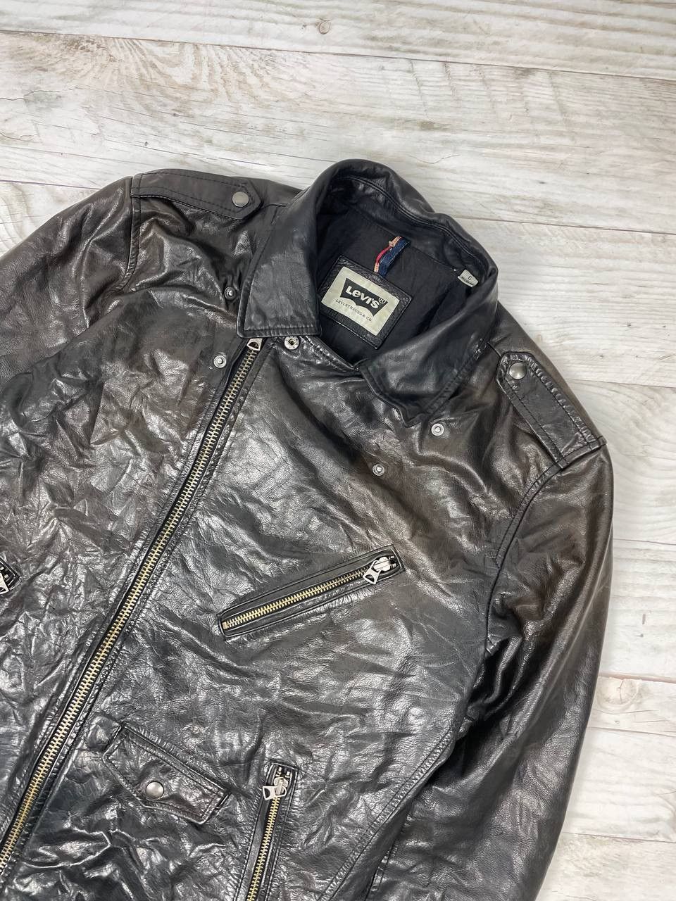 Levi's Levis Leather Biker Moto Jacket Size US L / EU 52-54 / 3 - 2 Thumbnail