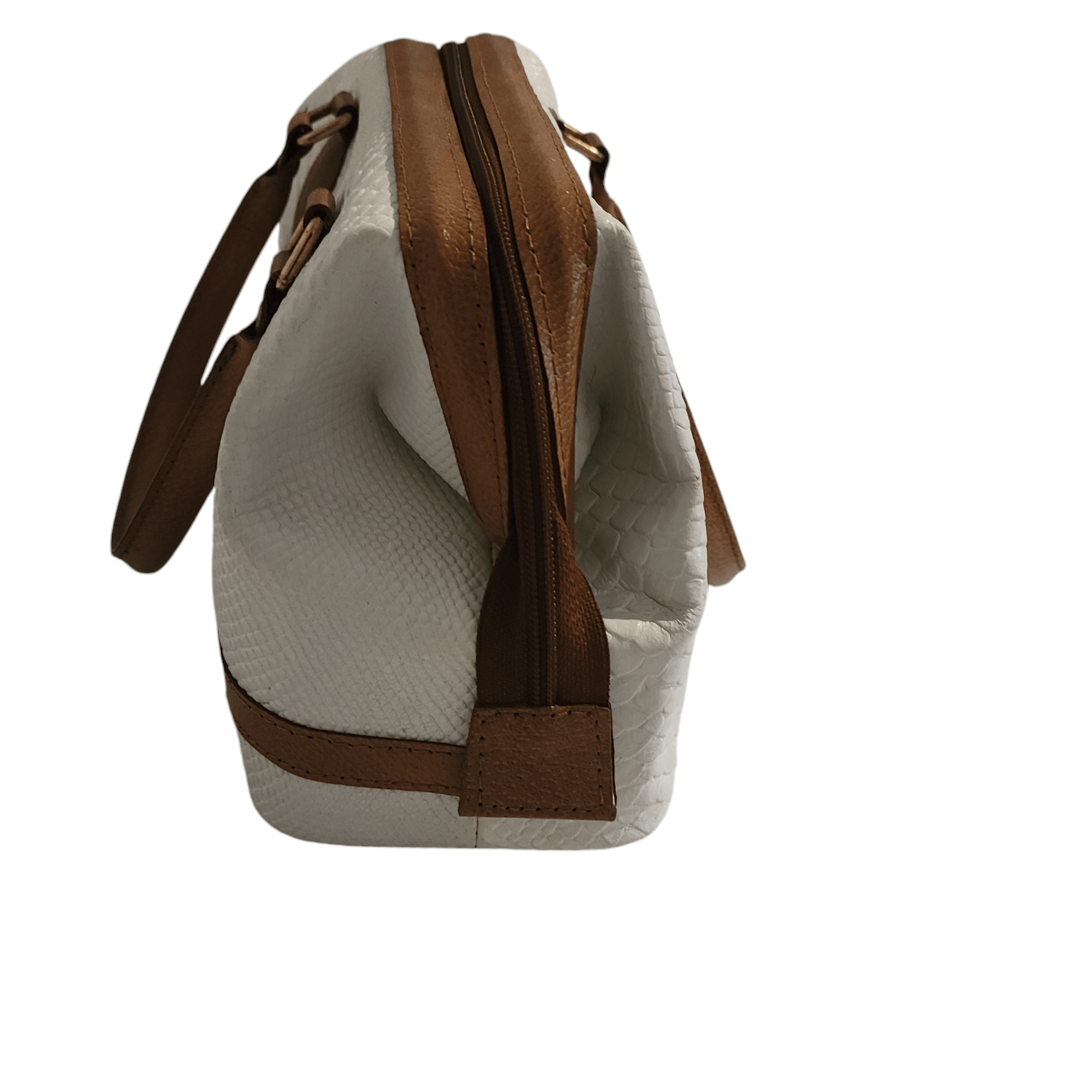 NBDN Nobrandedon Mido Leather White & Tan Snake Alligator Top Handle Bag Size ONE SIZE - 7 Thumbnail