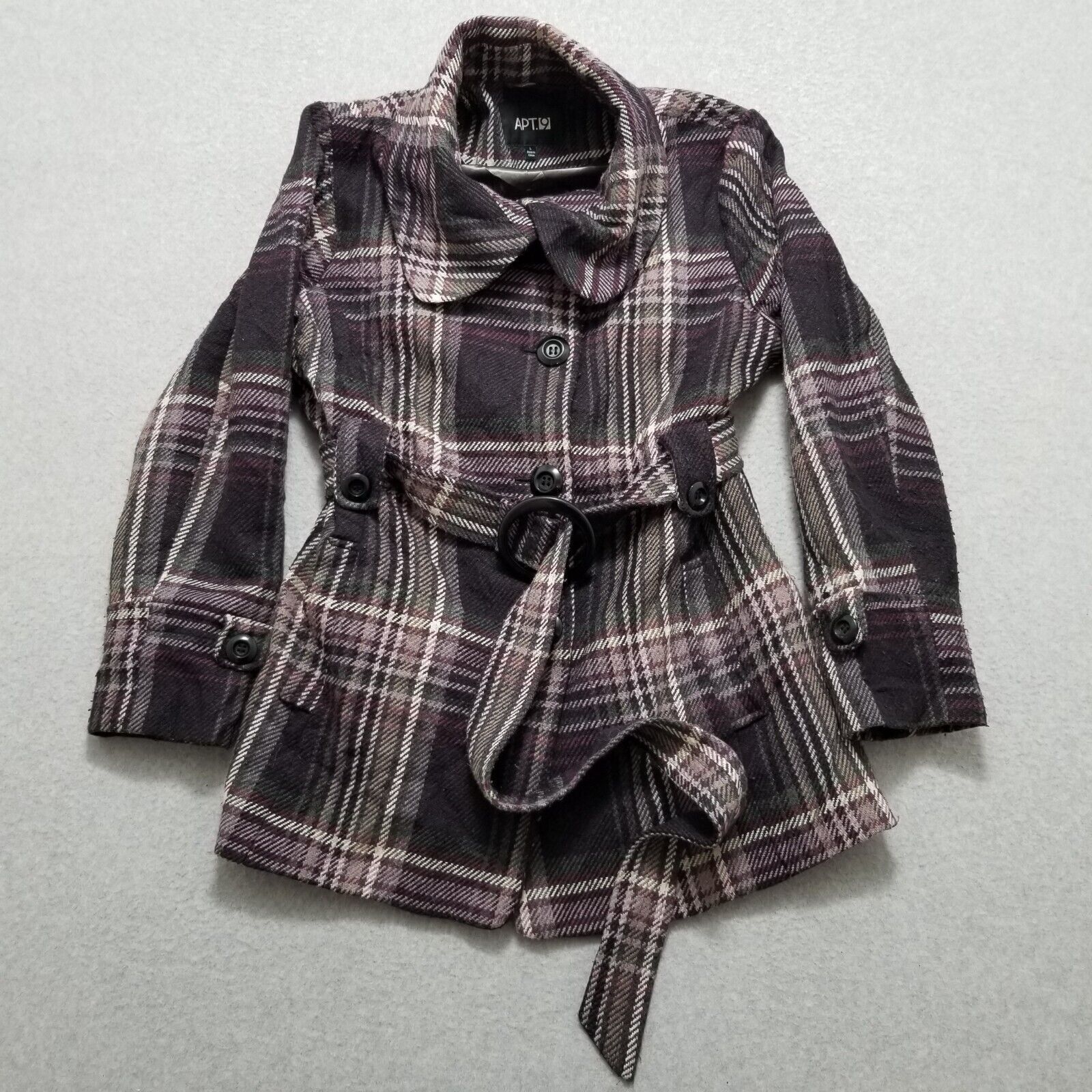 Apt. 9 Apt 9 Womens Coat Large Plaid Pockets Buttons Belt Outdoor Size L / US 10 / IT 46 - 1 Thumbnail