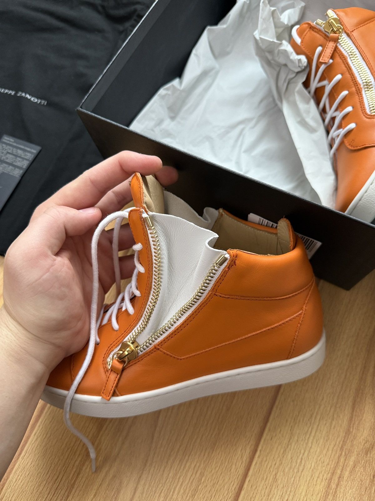 Giuseppe Zanotti Giuseppe Zanotti Brek High Orange Gold Zip BNIB 37 Size US 7 / IT 37 - 7 Thumbnail